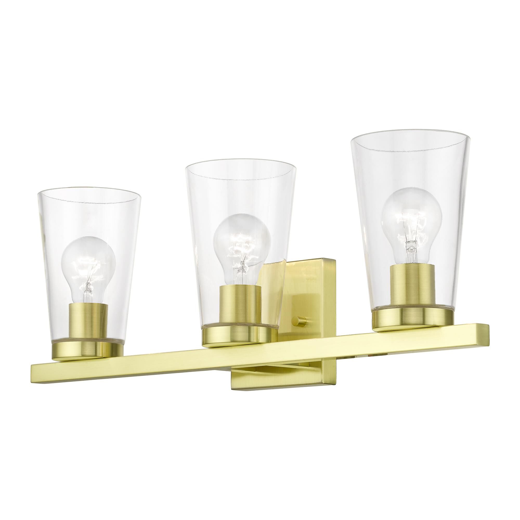 Shown in Satin Brass finish and Clear glass