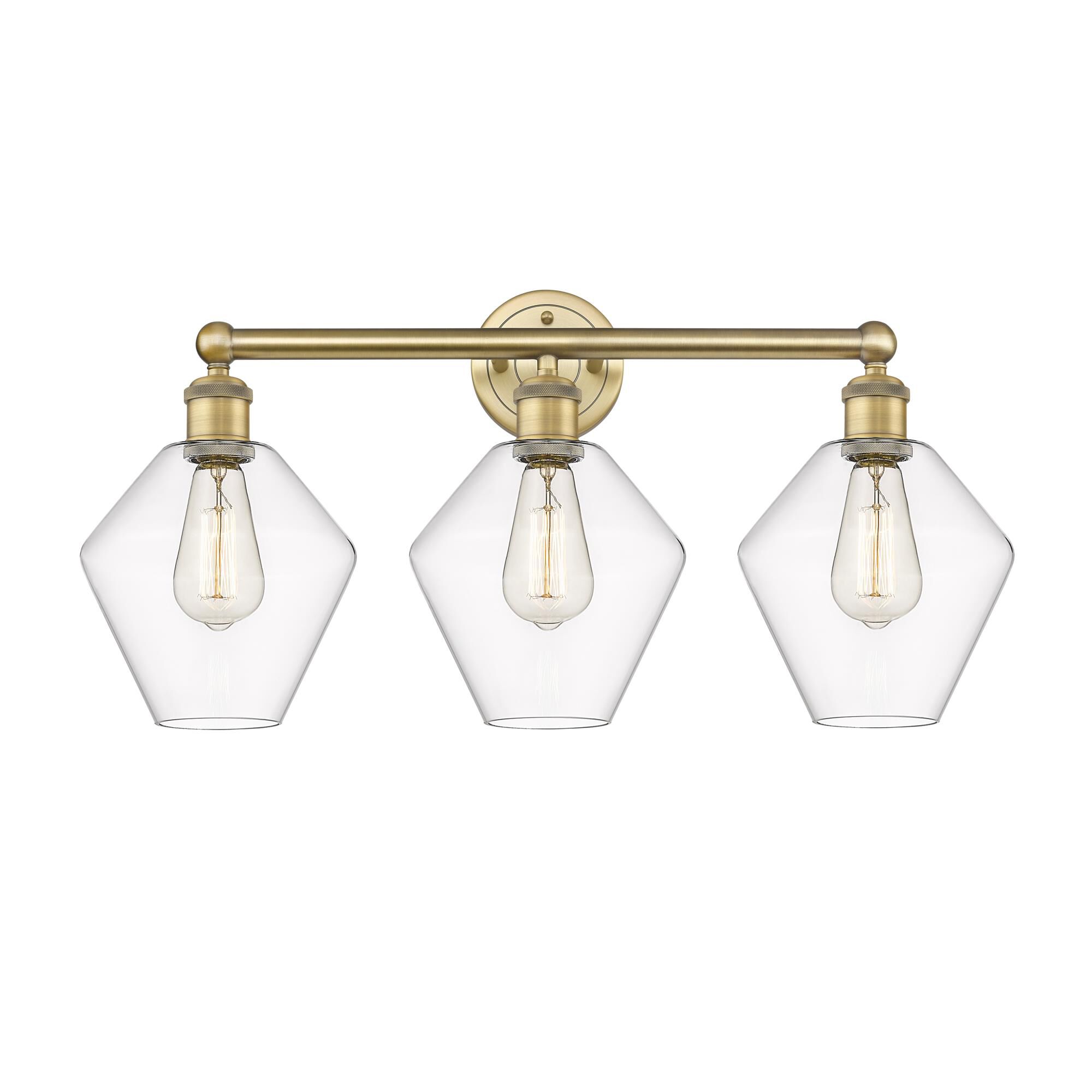 Shown in Brushed Brass finish and Clear glass