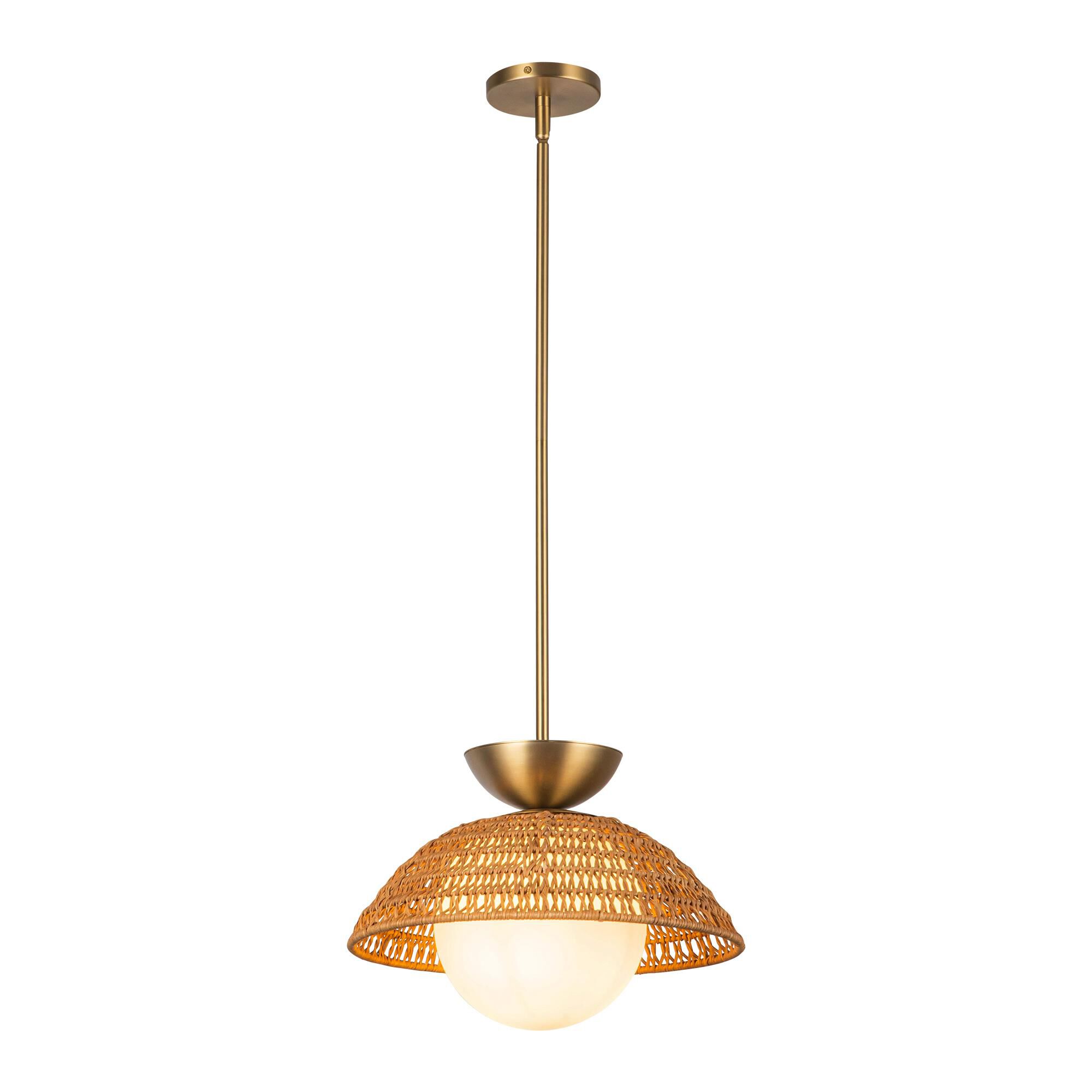 Shown in Brushed Gold/Opal Glass|matte Black/Opal Glass|white/Opal Glass finish and Opal glass and Rattan shade