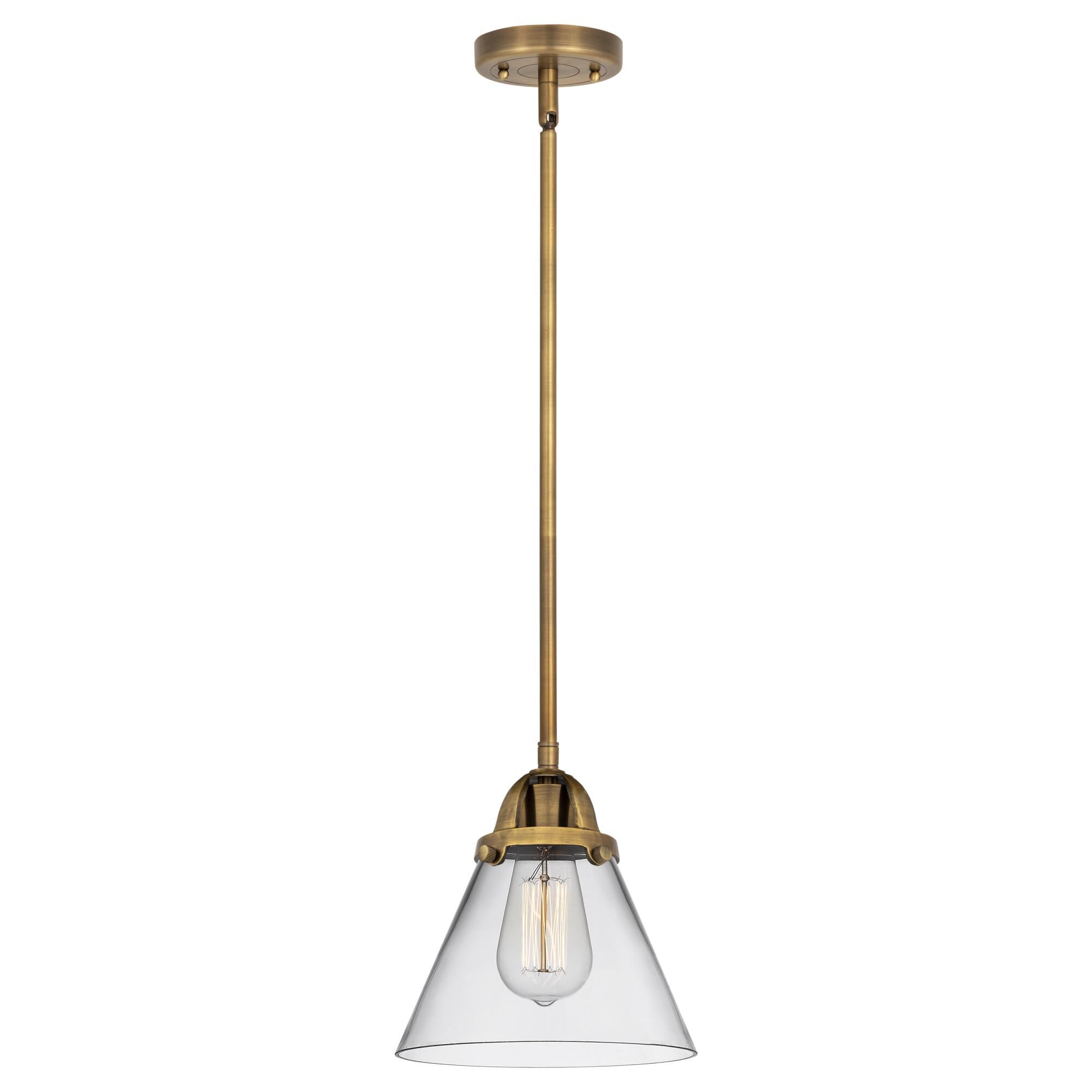 Shown in Brushed Brass finish and Clear Large Cone glass and No Shade shade