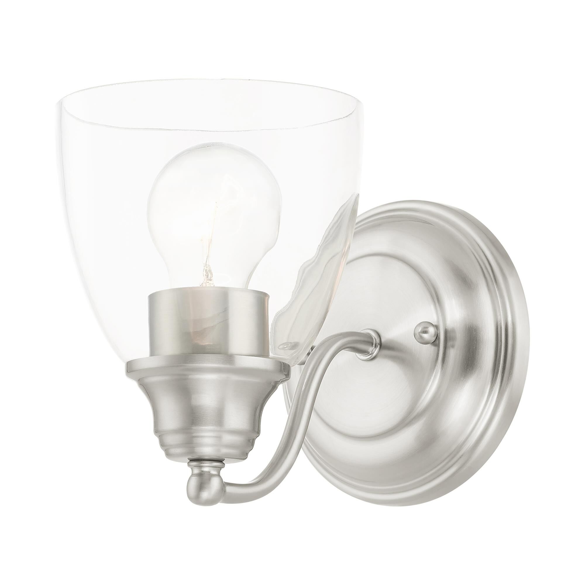 Shown in Brushed Nickel finish and Hand Blown Clear glass