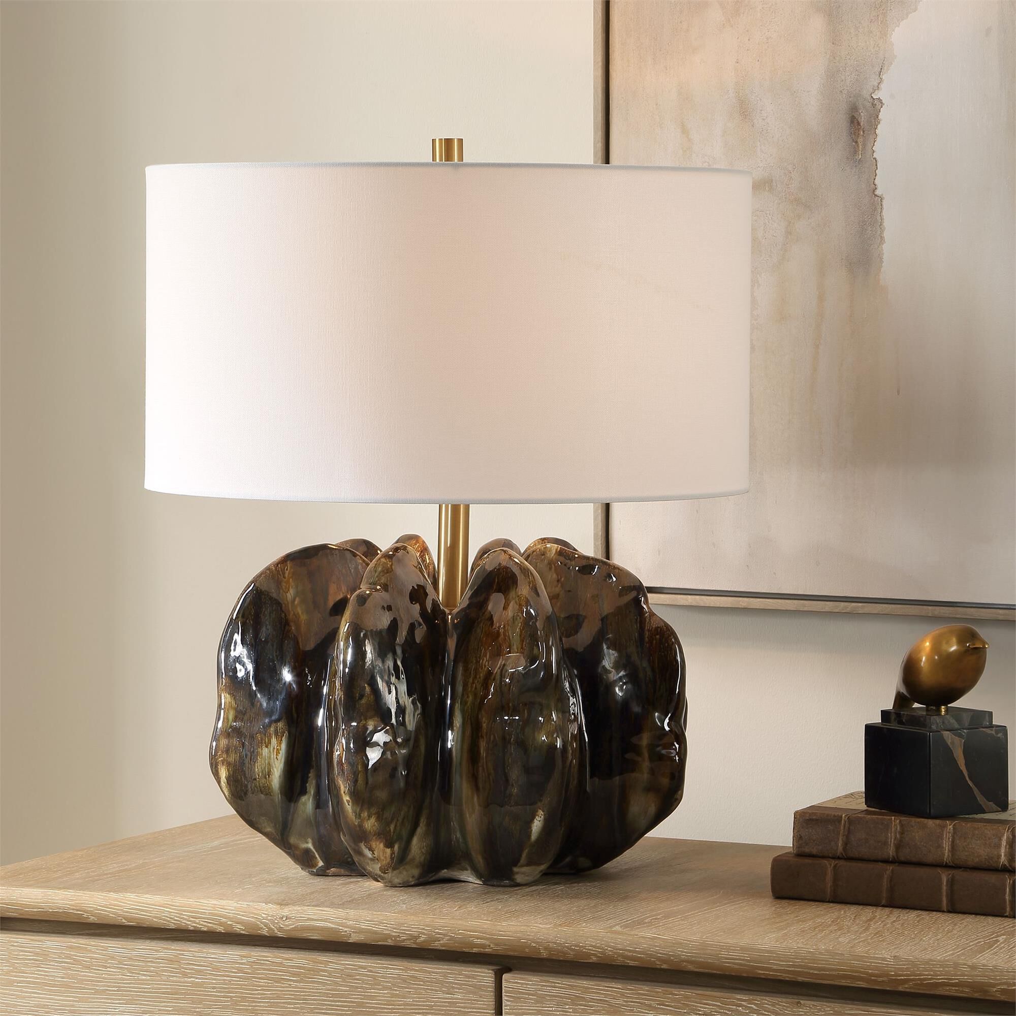 Shown in Black, Bronze, Brown finish and Round Drum Hardback shade