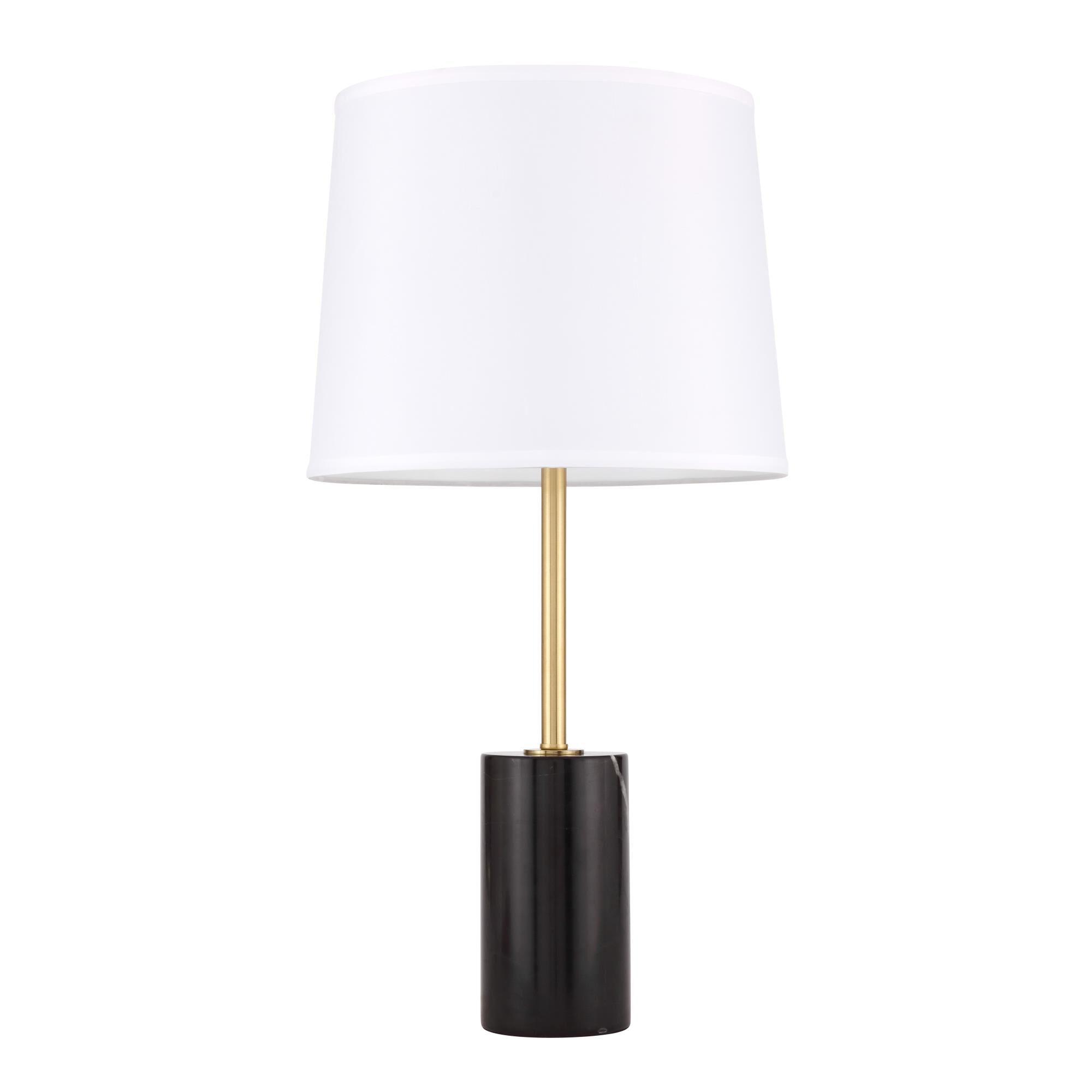 Shown in Brushed Brass And Black finish and Fabric - Off White shade
