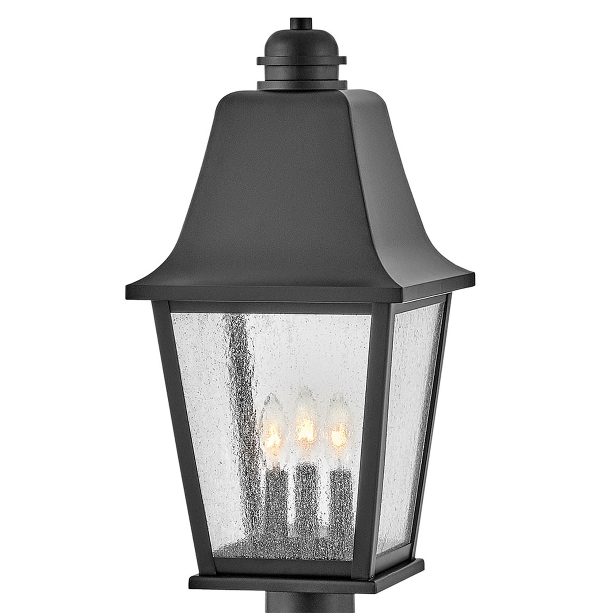 Shown in Black finish and Clear Seedy glass