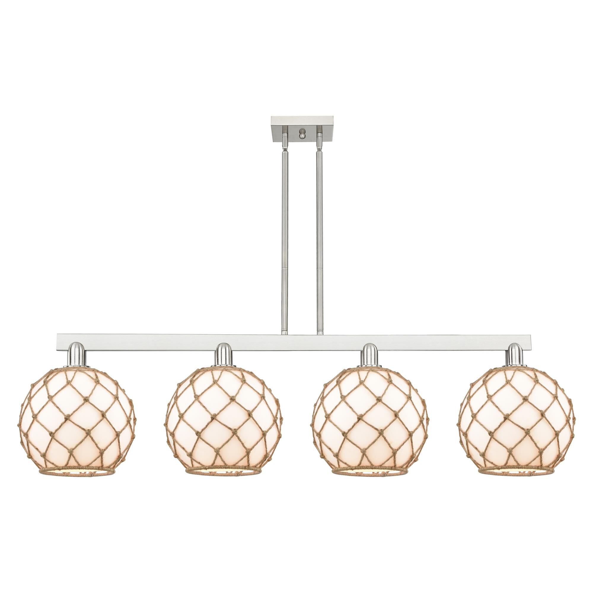 Shown in Brushed Satin Nickel finish and Matte White with Brown Rope glass