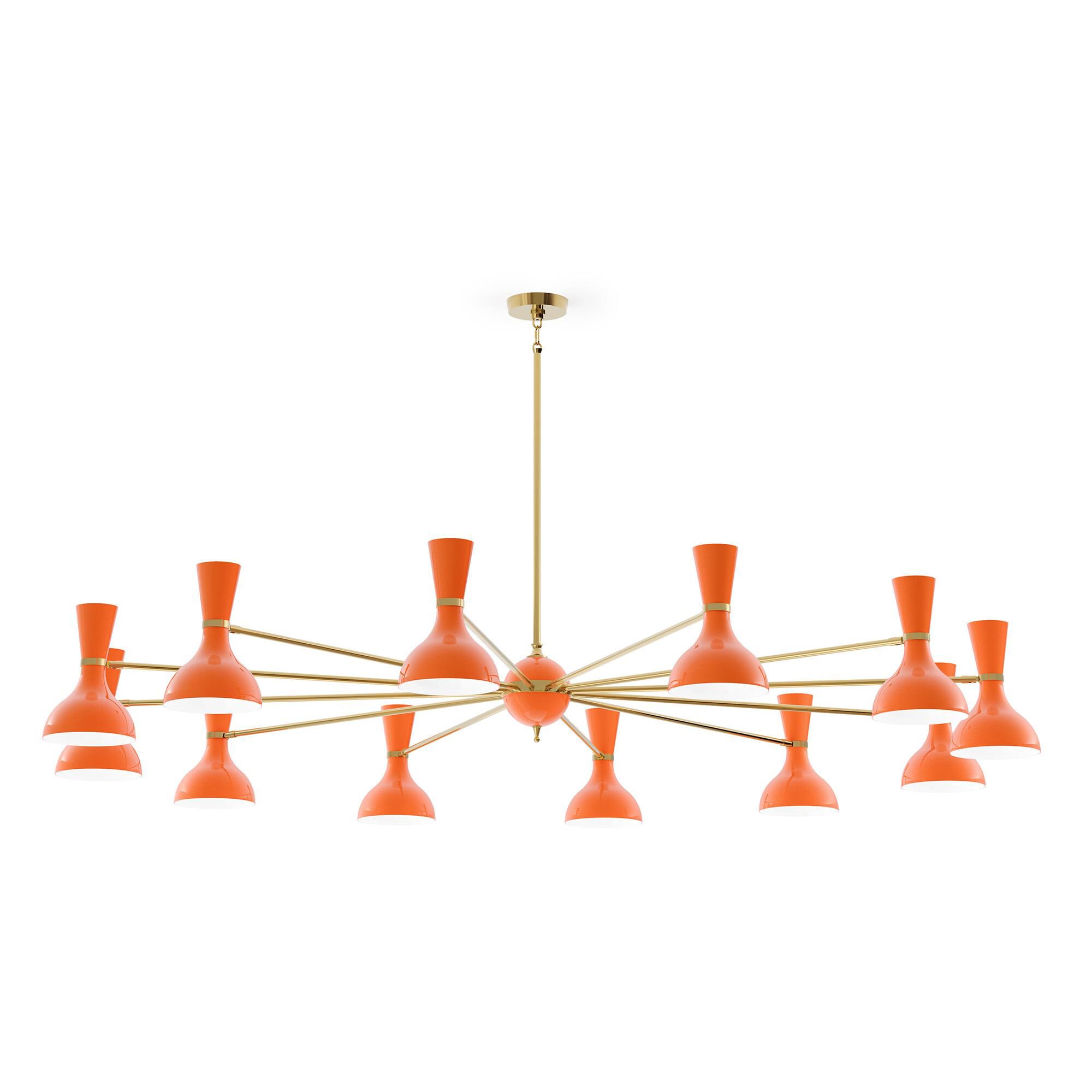 Shown in Modern Brass finish and Pumpkin shade