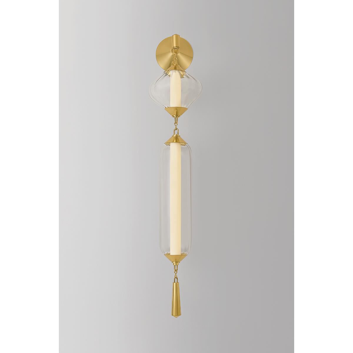 Shown in Vintage Polished Brass finish and Clear Optic glass