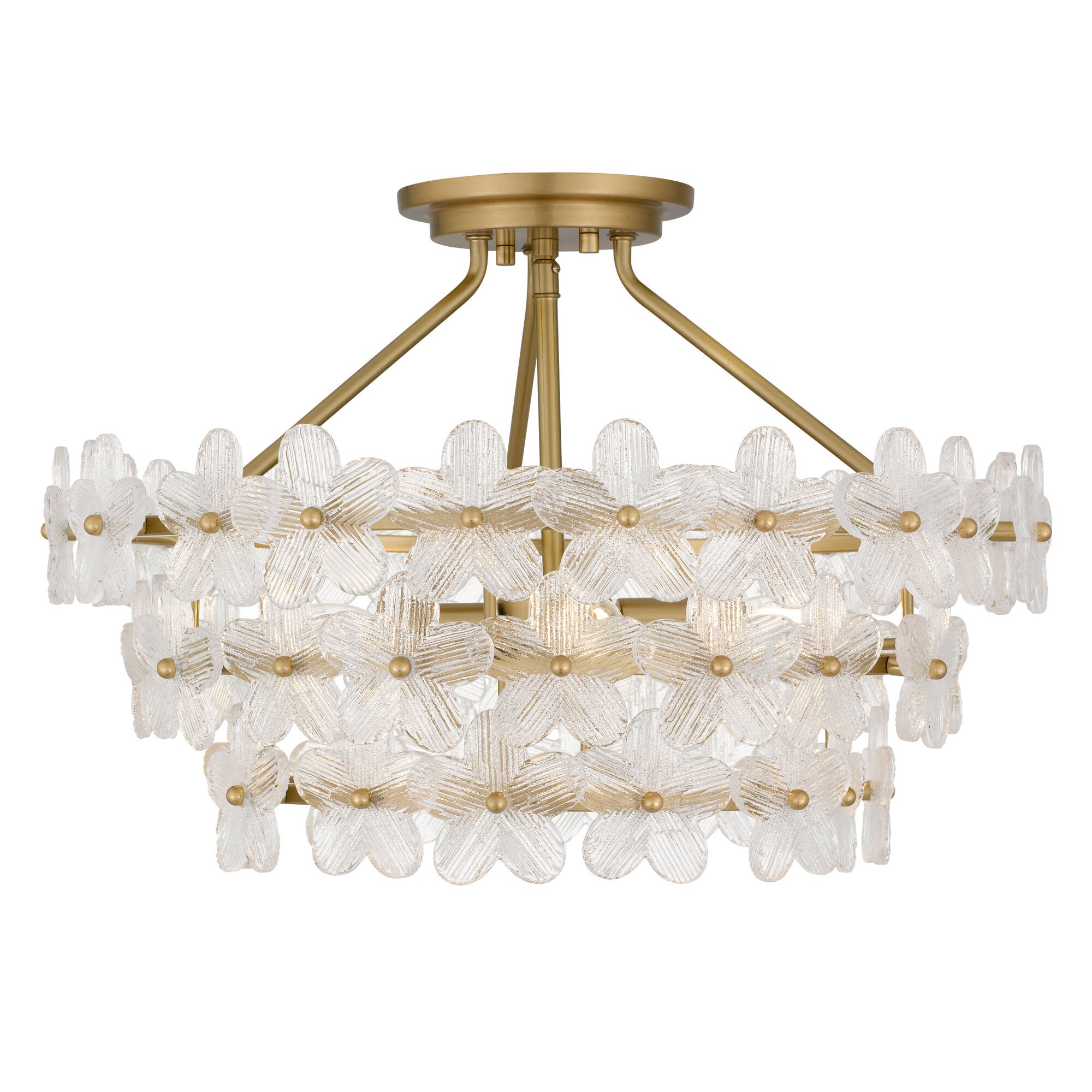 Shown in Brushed Gold finish and Clear Textured Glass shade