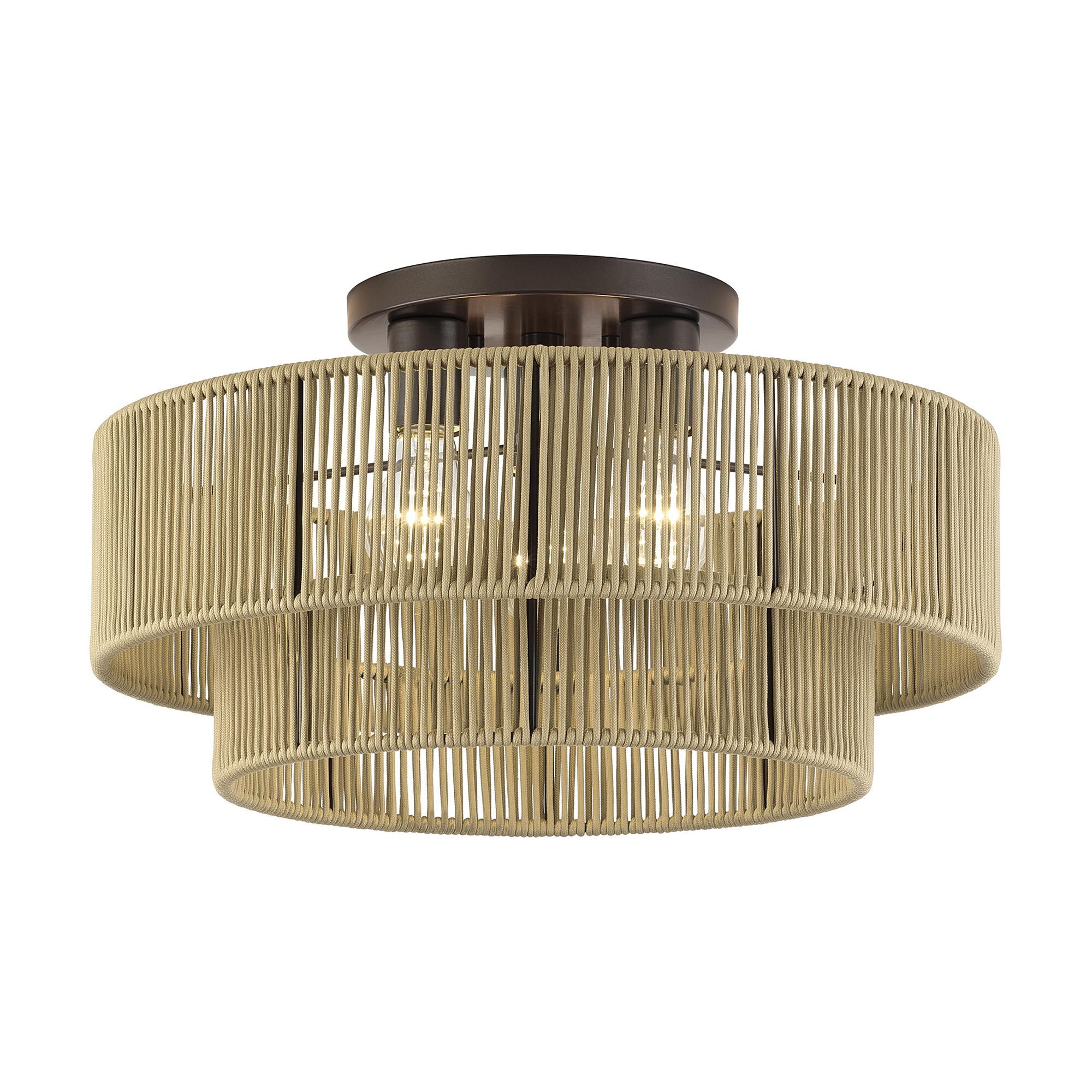 Shown in English Bronze finish and Hand-Woven Venetian Gold Color Polyester Rope shade