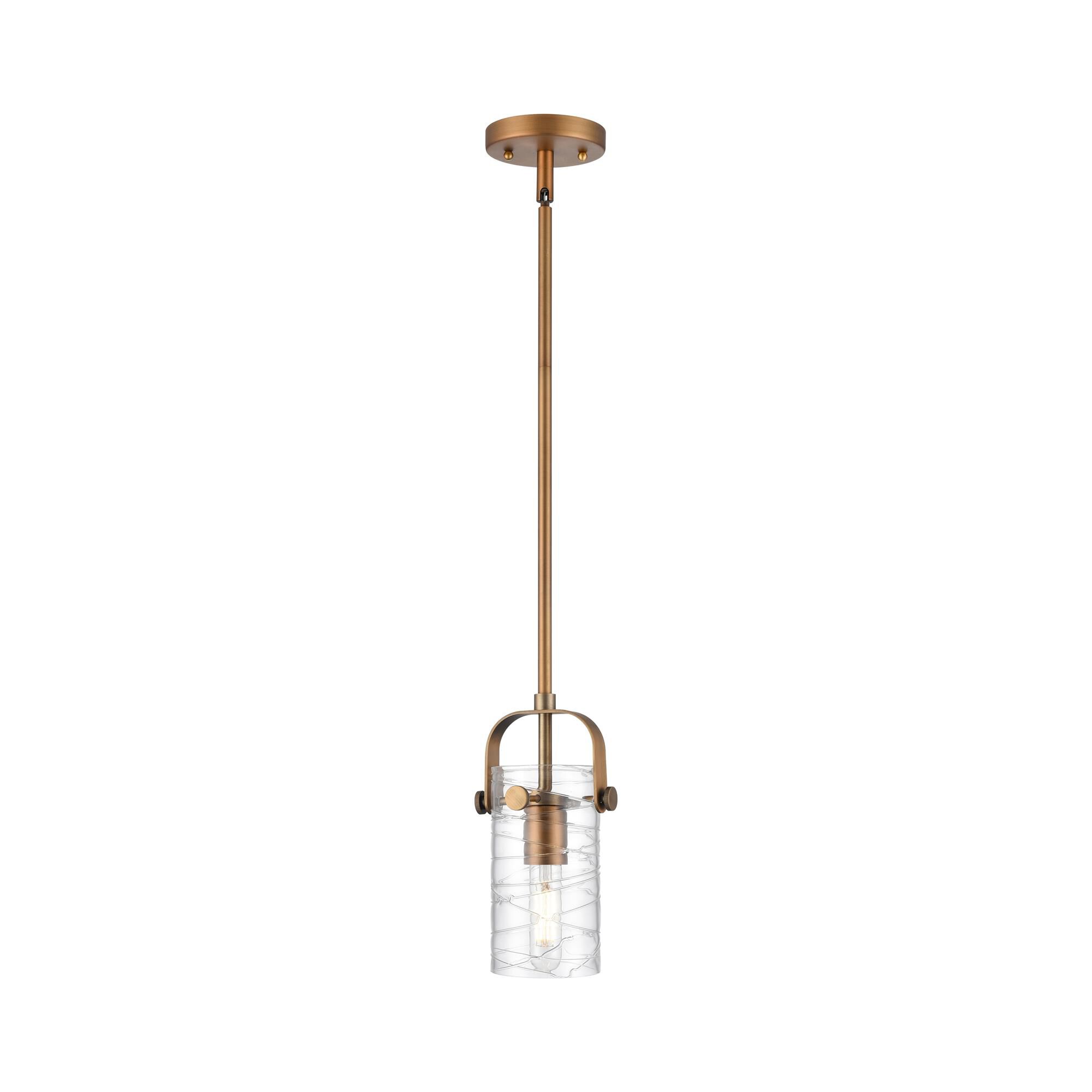 Shown in Brushed Brass finish and Deco Swirl glass