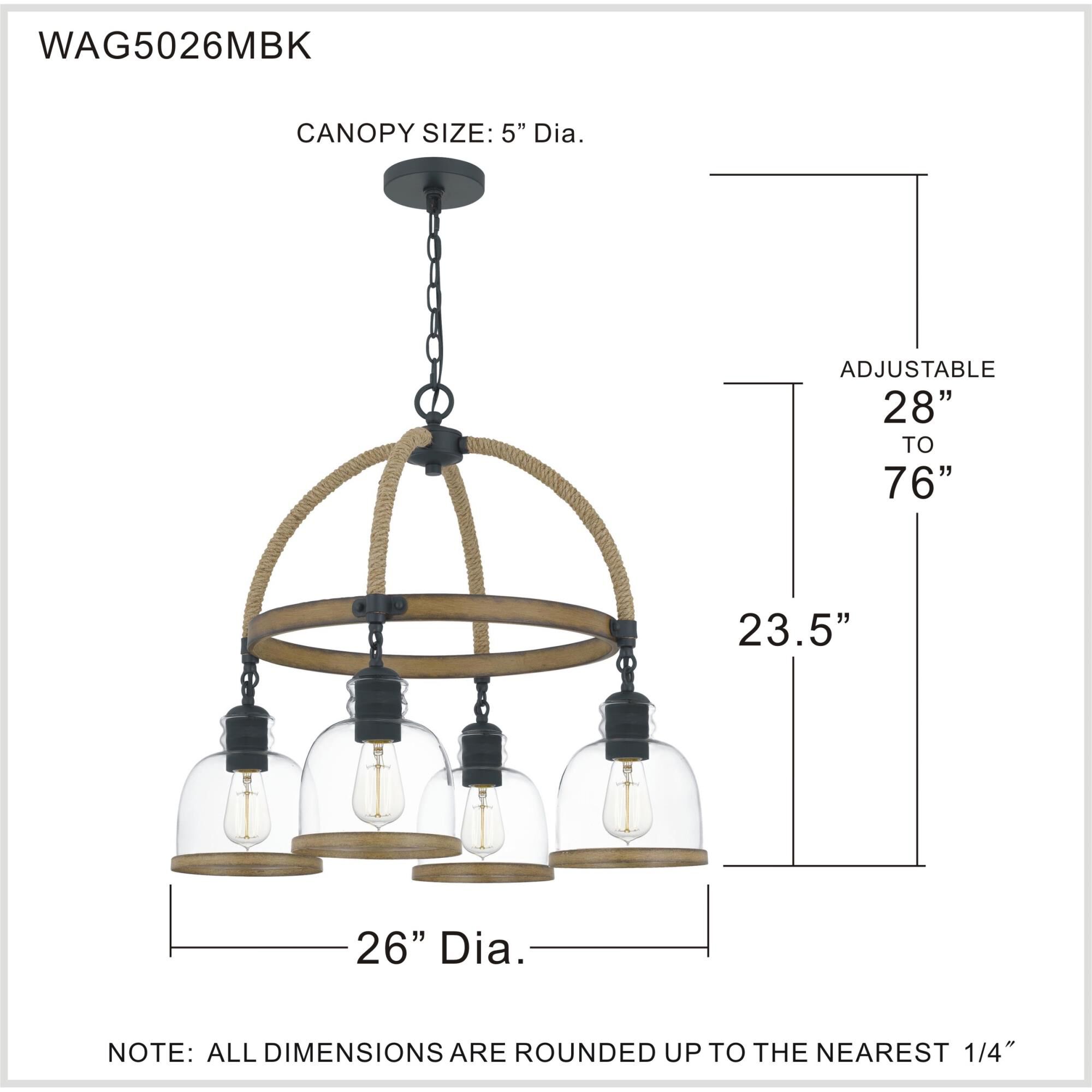Wagner 26 Inch 4 Light Chandelier by Quoizel
