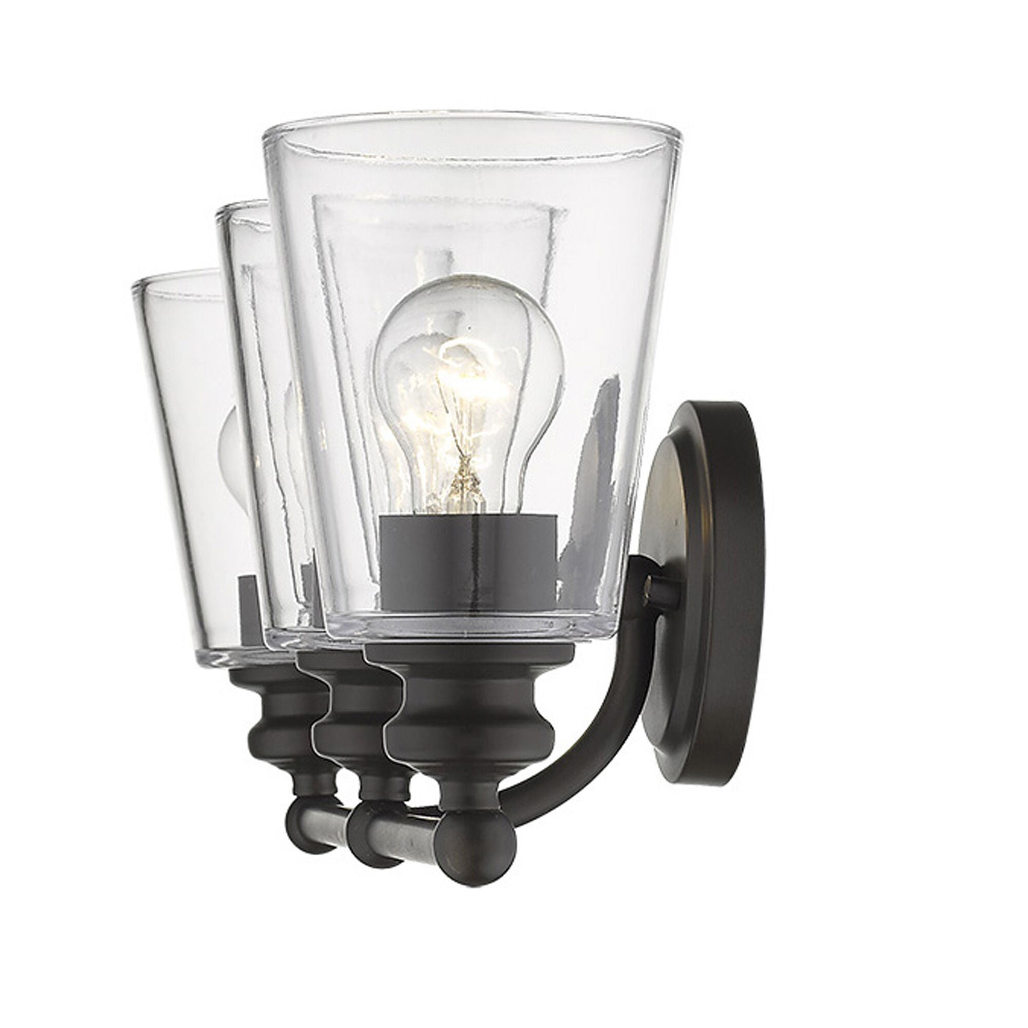 Shown in Oil-Rubbed Bronze finish and Clear glass and Clear, Cone Shaped Glass shade