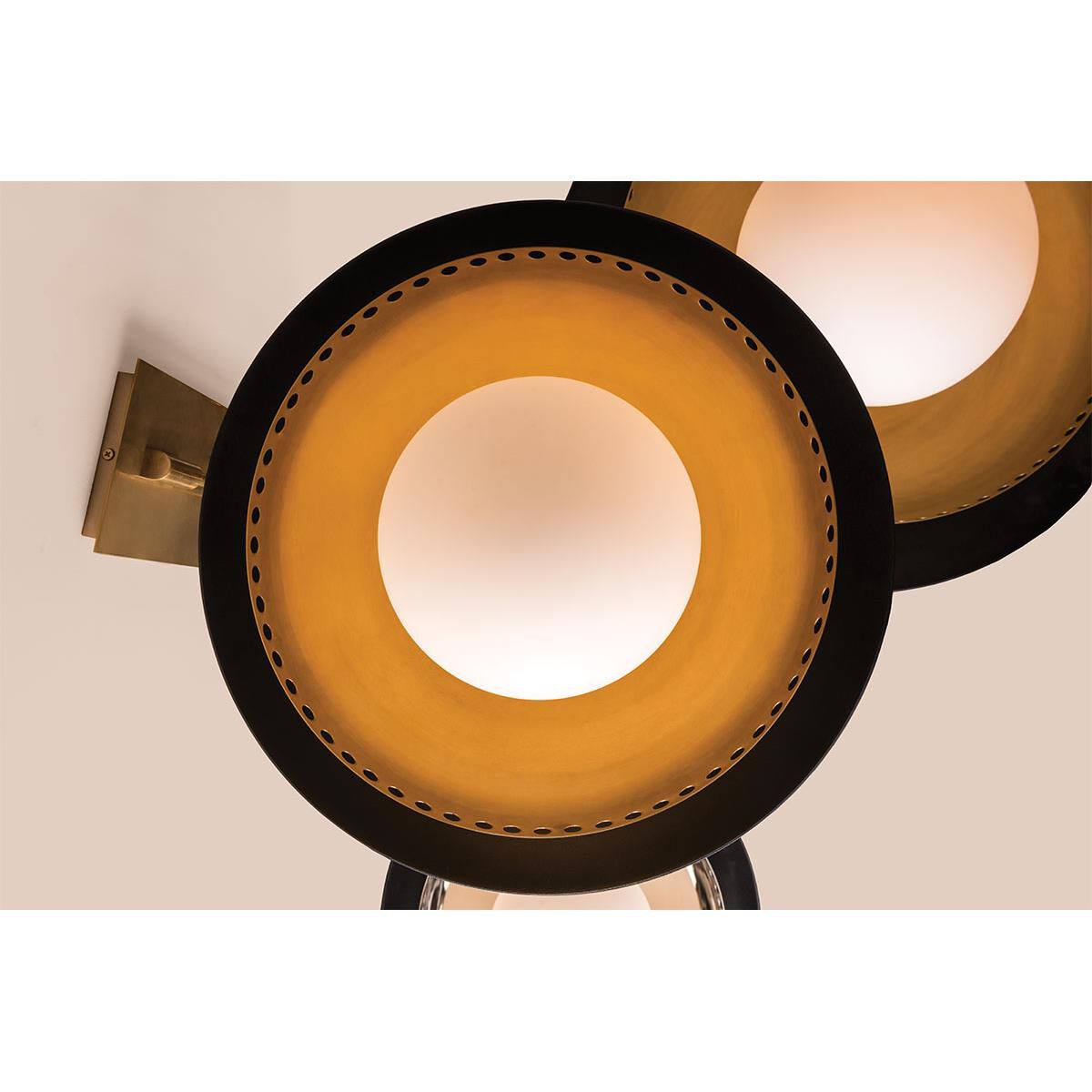 Shown in Aged Brass-Black finish and Opal glass