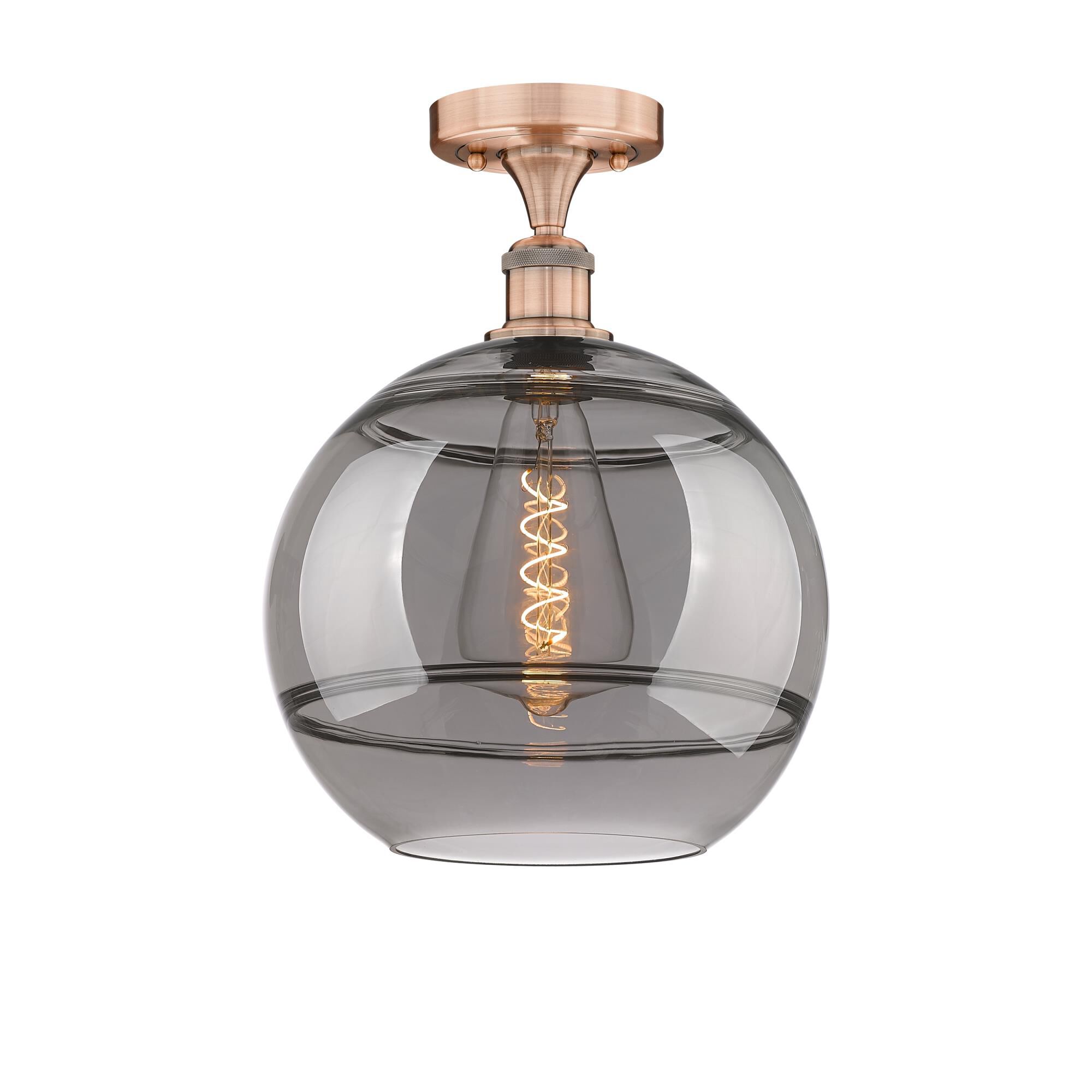 Shown in Antique Copper finish and Light Smoke glass
