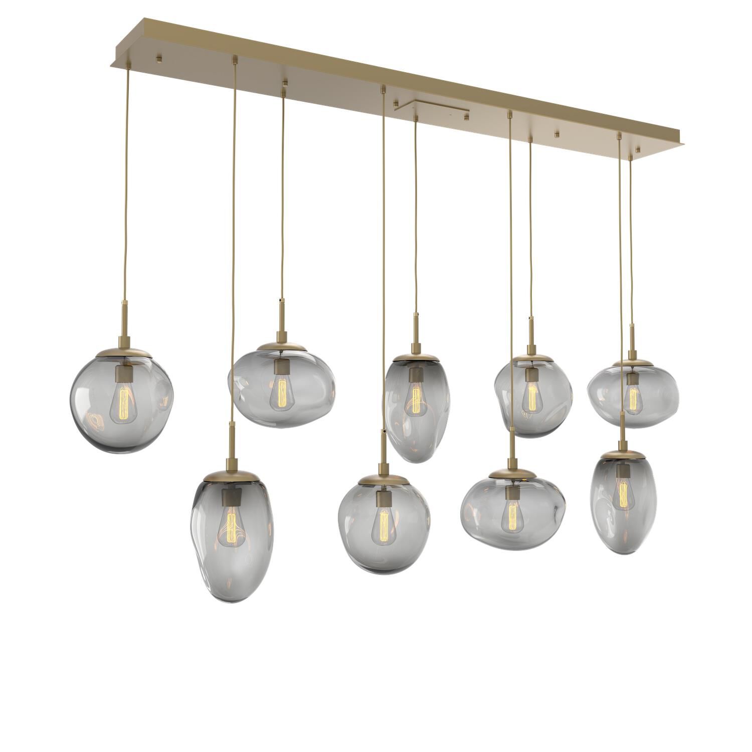 Shown in Gilded Brass finish and Blown Smoke glass