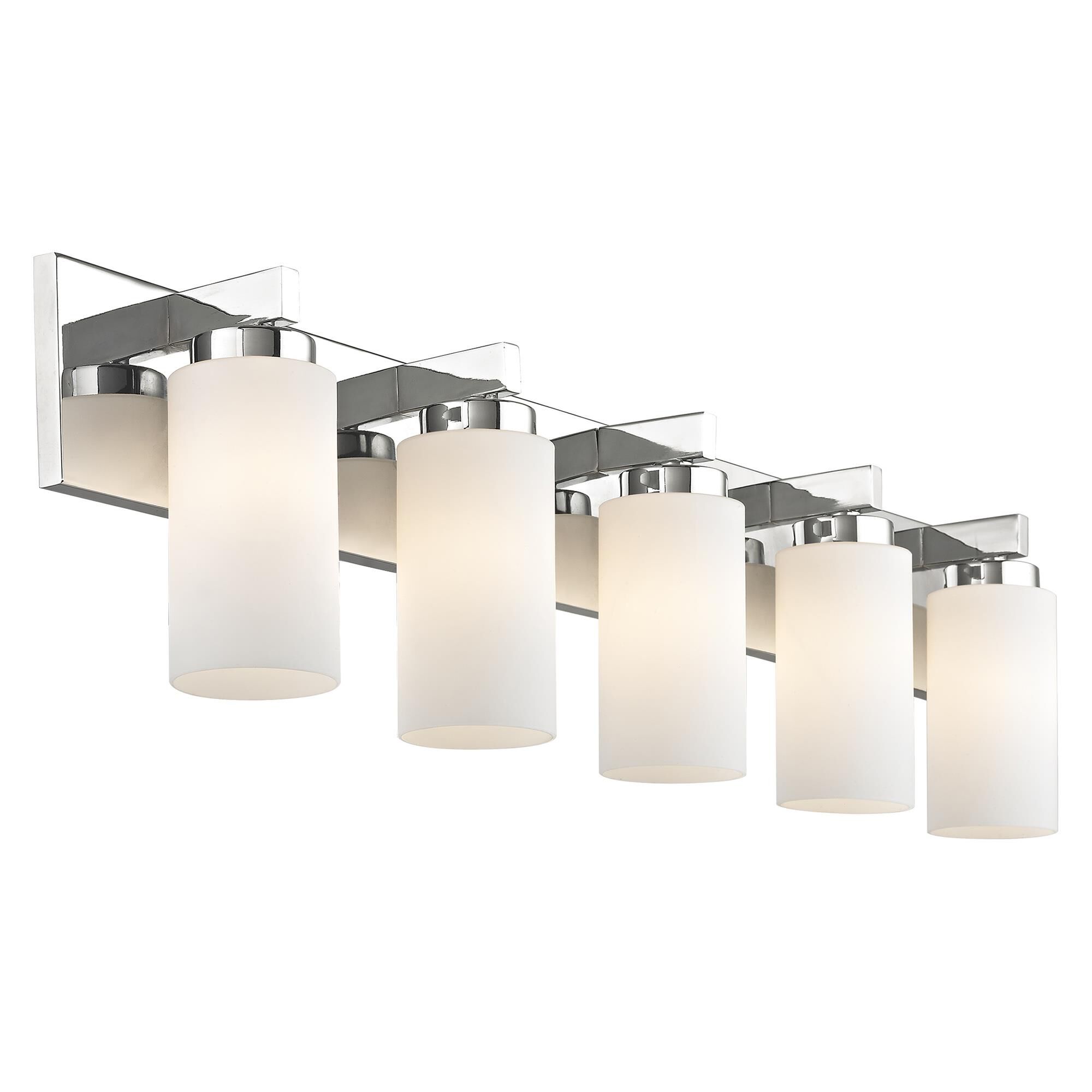 Shown in Chrome finish and Hand Blown Satin Opal White Cylinder glass