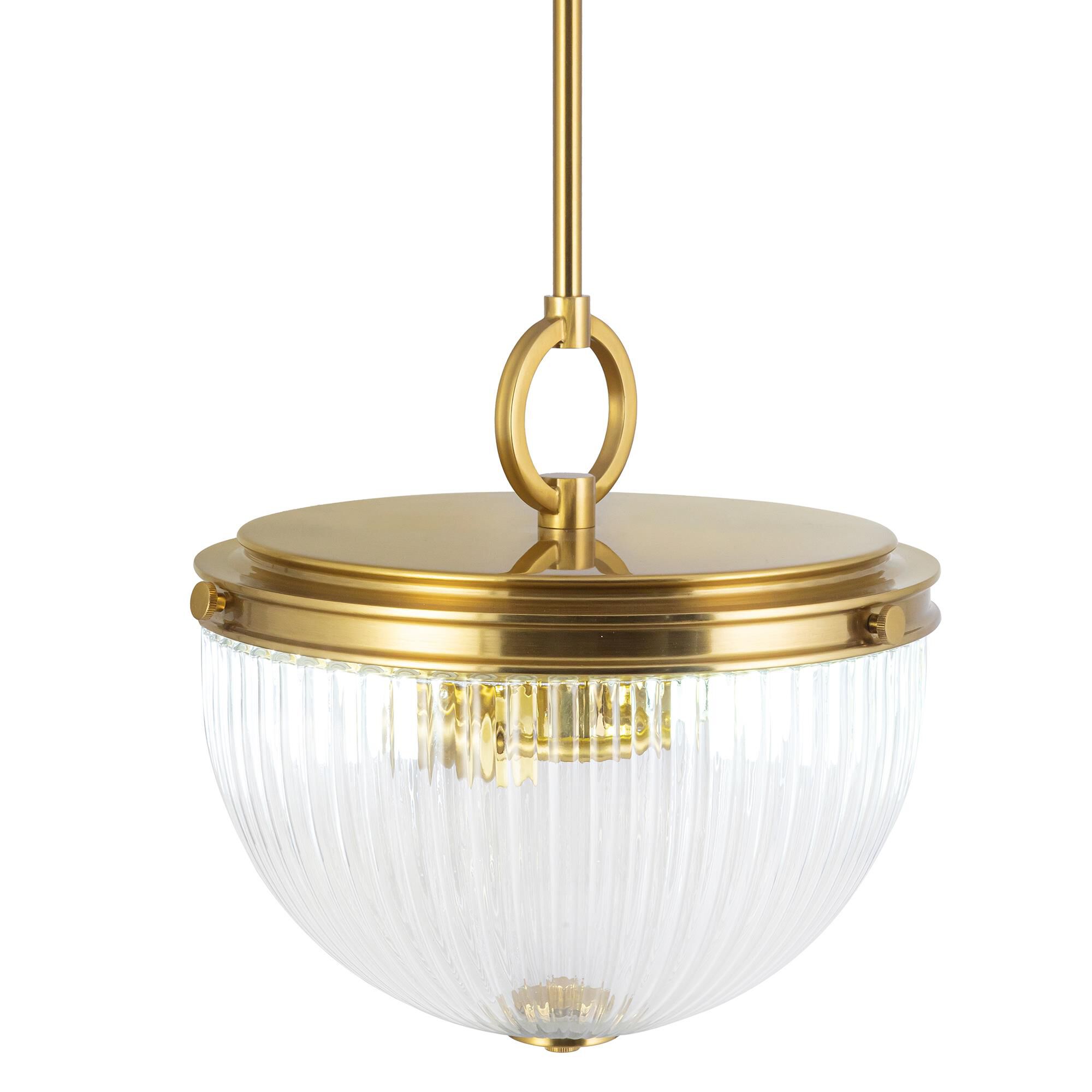 Shown in Vintage Brass finish and Ribbed glass