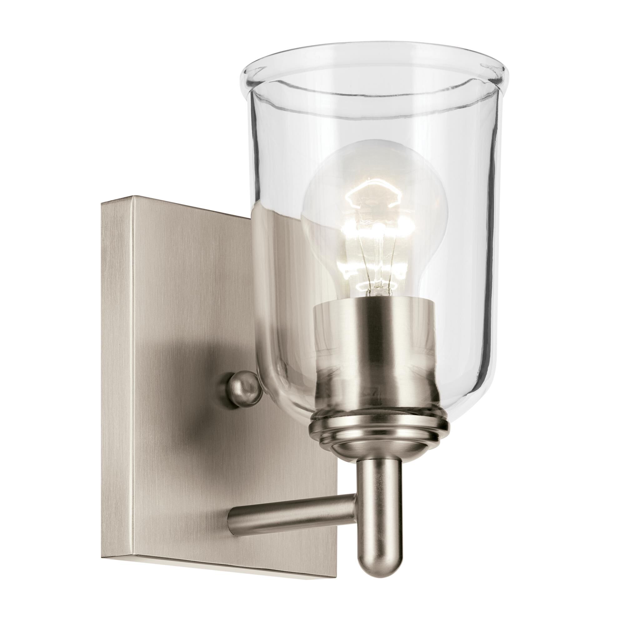 Shown in Brushed Nickel finish and Clear glass