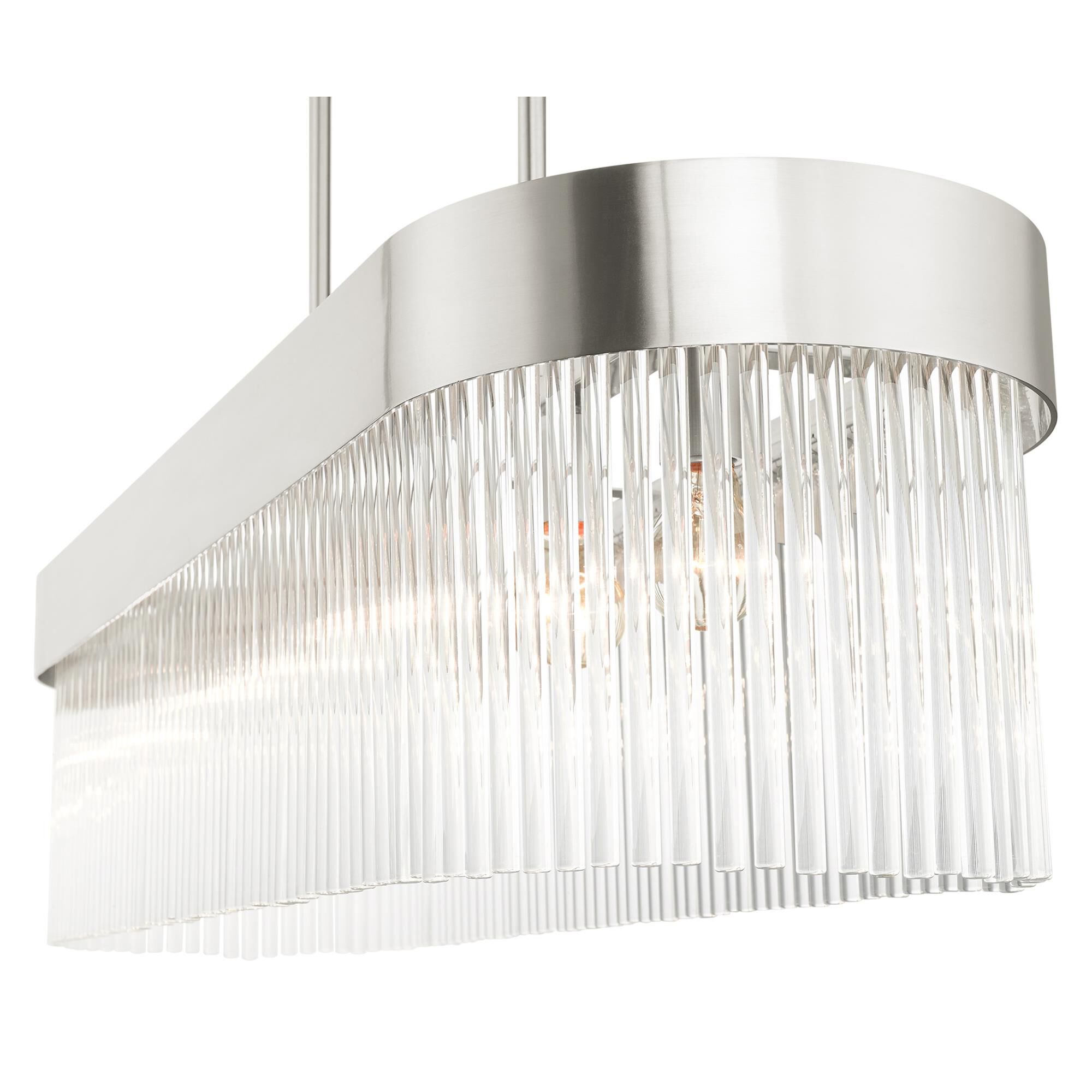 Shown in Brushed Nickel finish and Brushed Nickel Drum Shade With Clear Crystal Rods glass and Brushed Nickel Drum  With Clear Crystal Rods shade