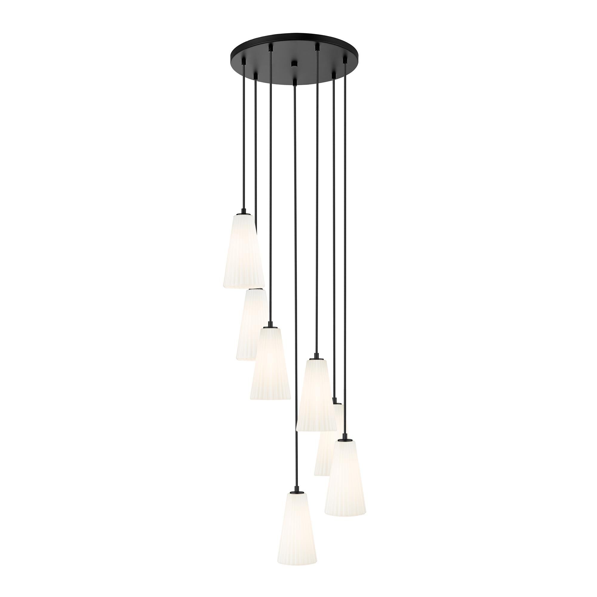 Shown in Matte Black finish and White glass and White shade