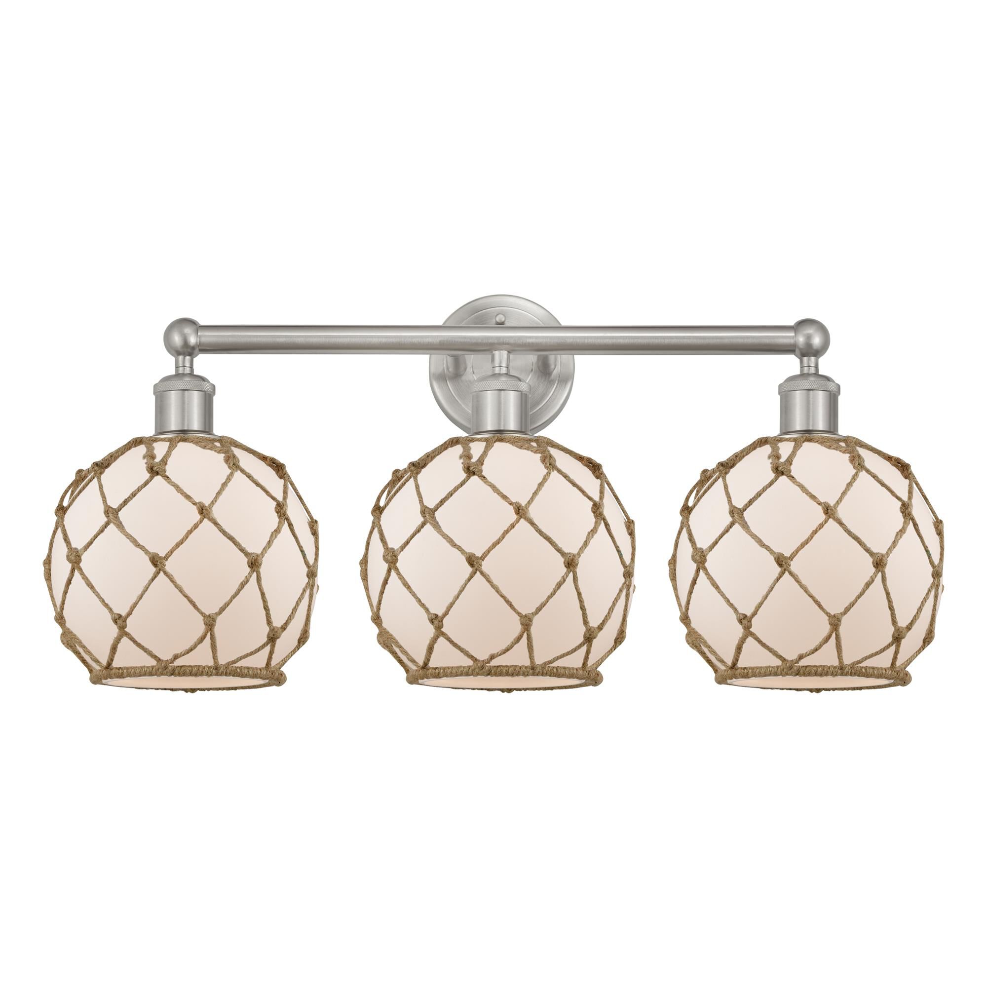 Shown in Brushed Satin Nickel finish and White with Brown Rope glass