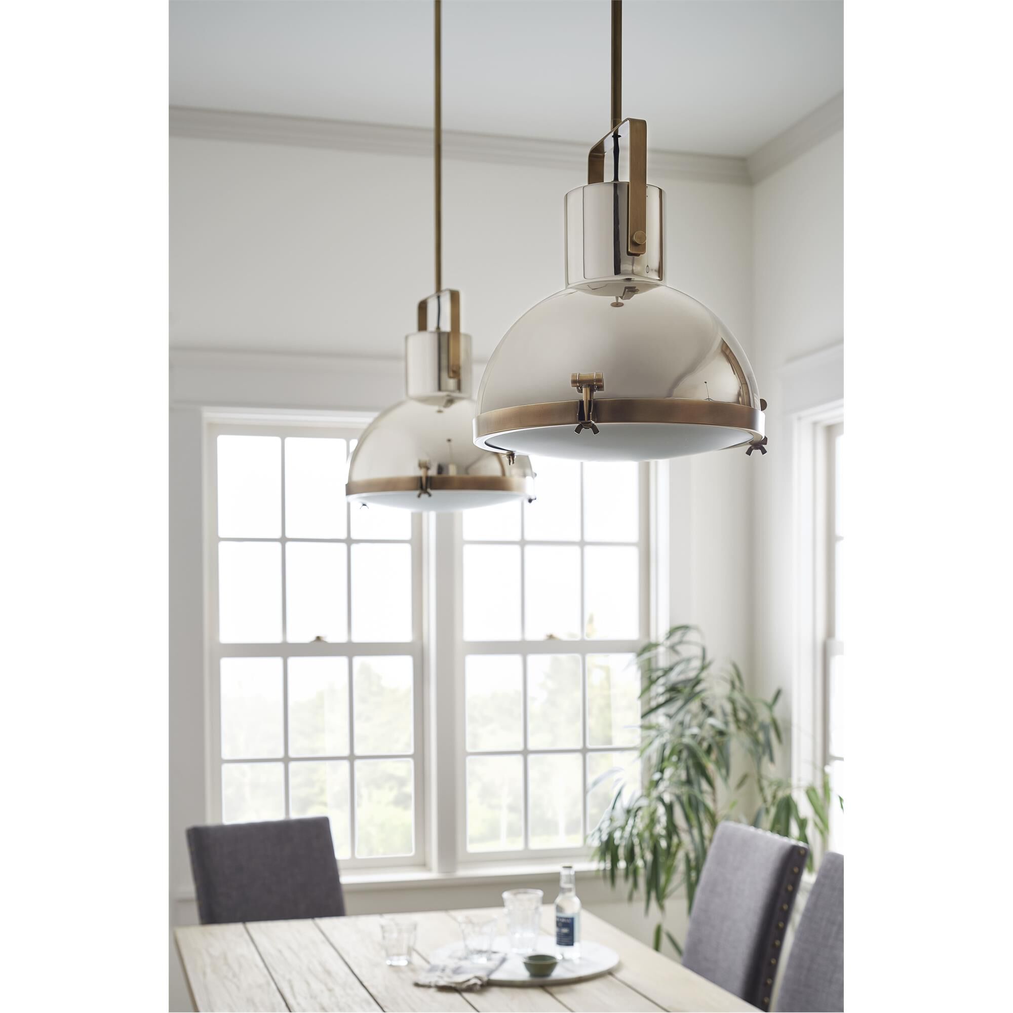 Shown in Heritage Brass finish and Etched Opal glass and Polished Nickel accent