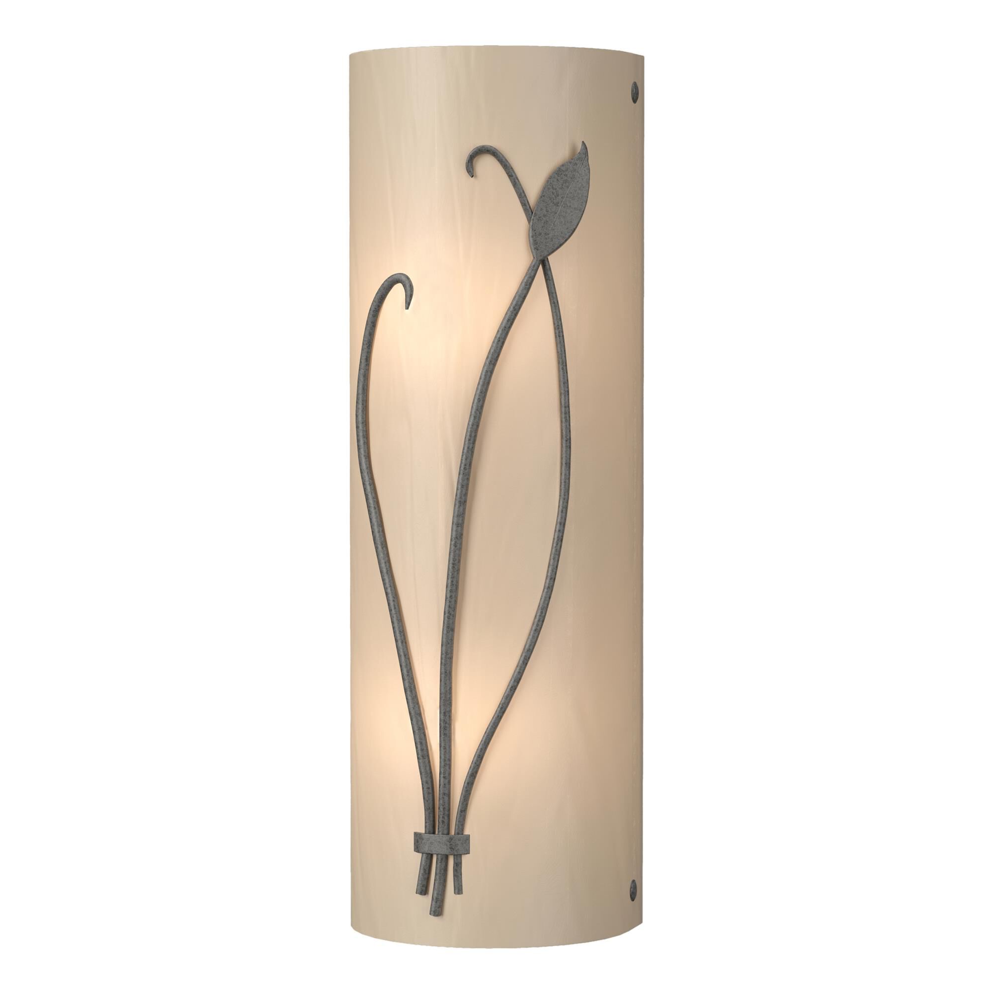 Shown in Natural Iron finish and White Art  glass and Left Orientation accent