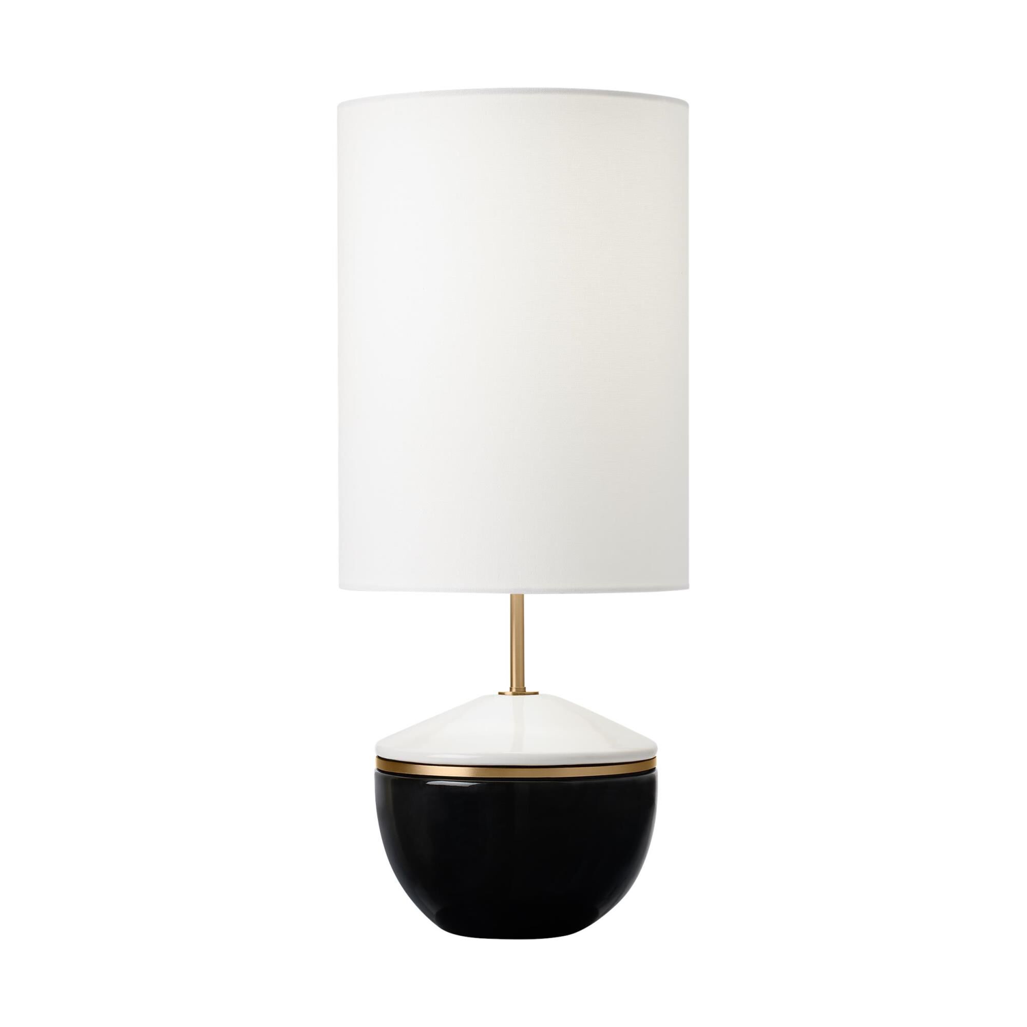Shown in Black finish and White Linen Fabric shade