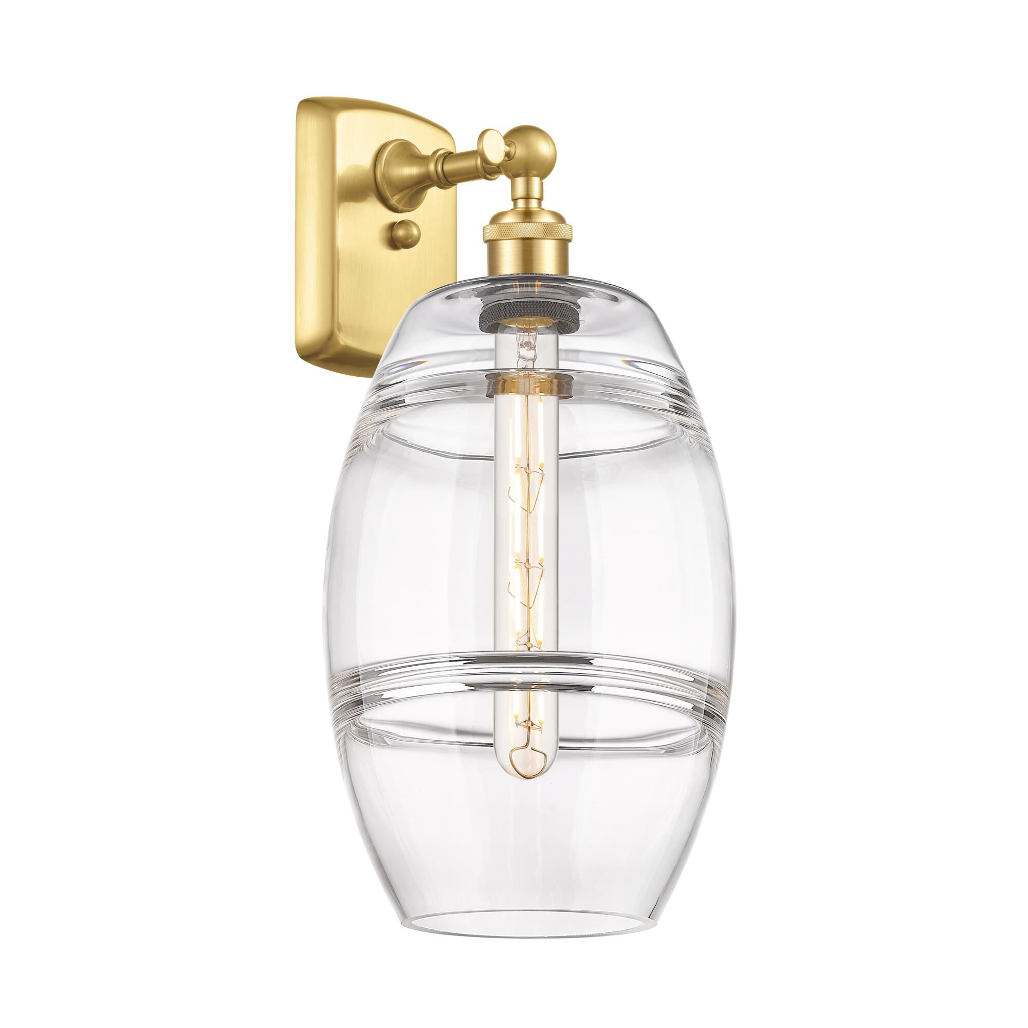 Shown in Satin Gold finish and Clear glass