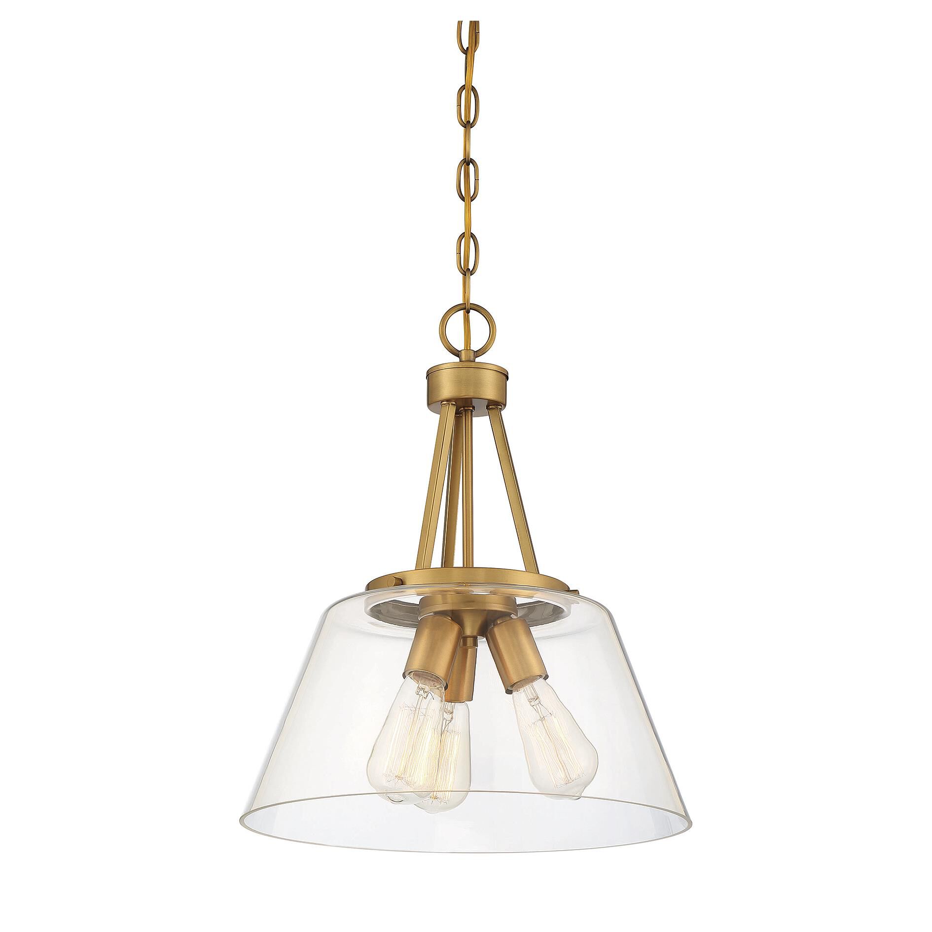 Shown in Warm Brass finish and Clear glass