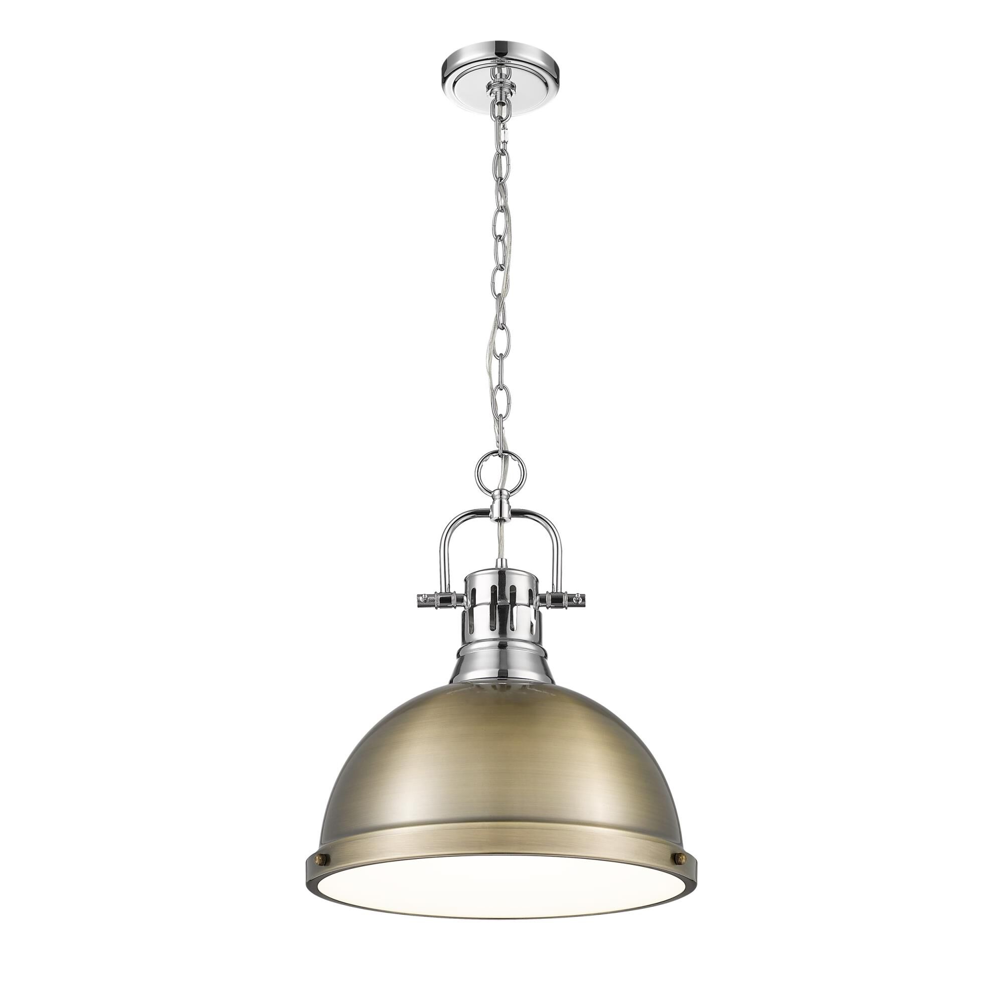 Shown in Chrome finish and Aged Brass shade