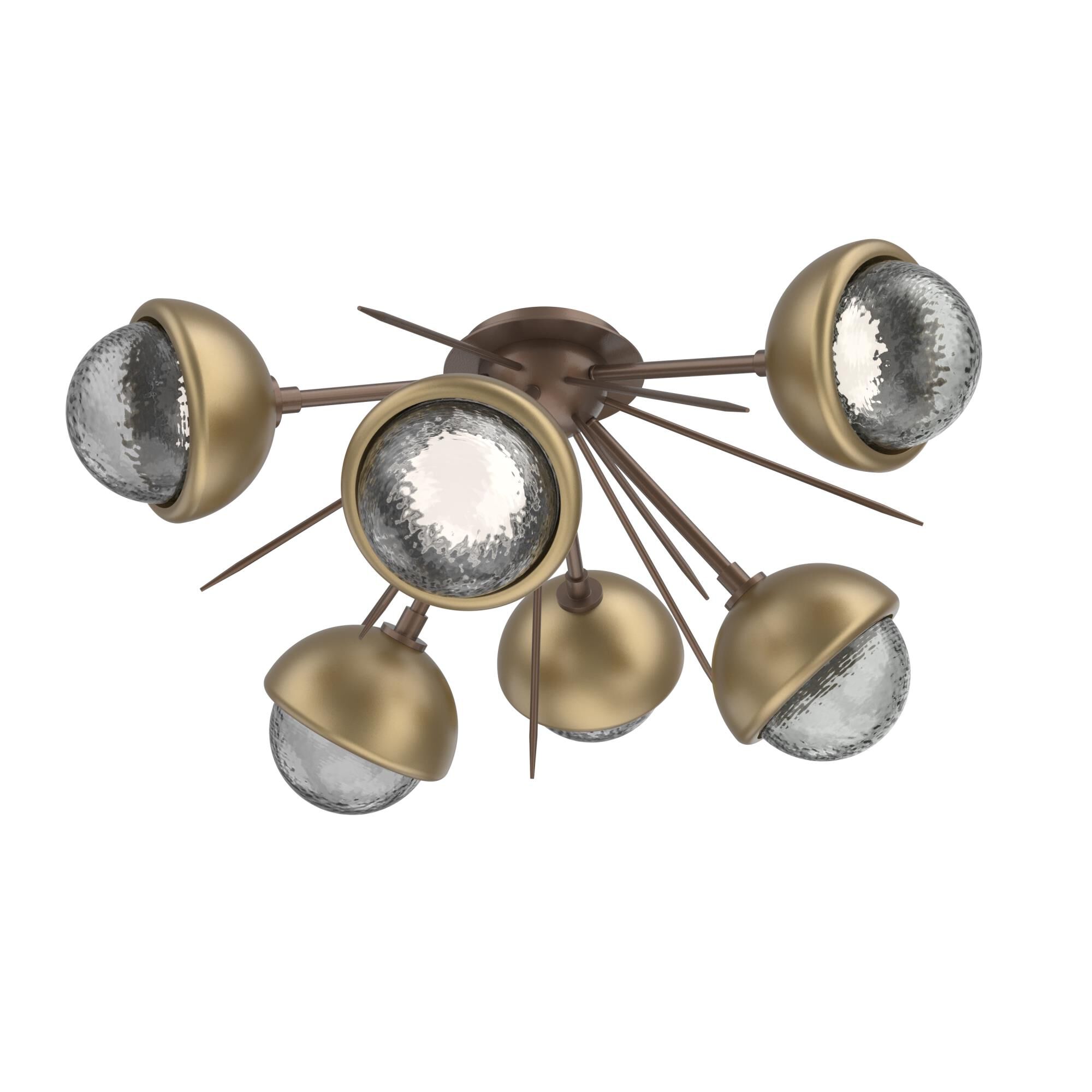 Shown in Burnished Bronze finish and Smoke glass and Gilded Brass accent