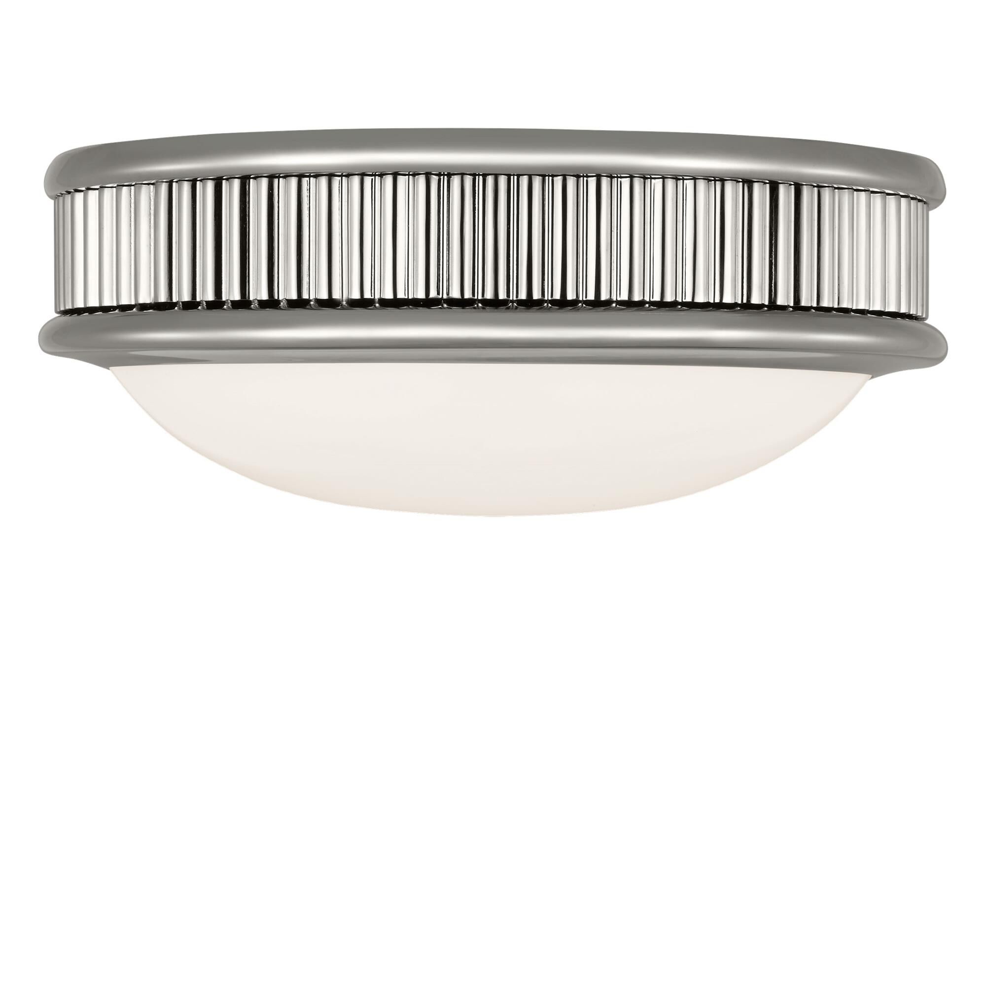 Shown in Polished Nickel finish and Milk glass