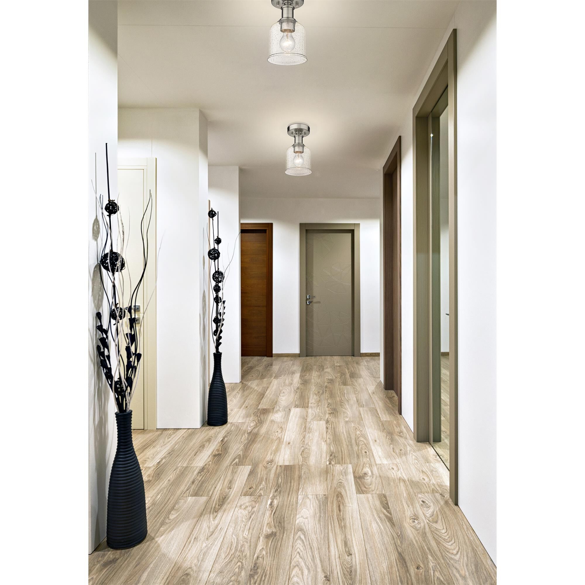 Shown in Brushed Nickel finish and Clear Seedy glass and Clear Seedy shade