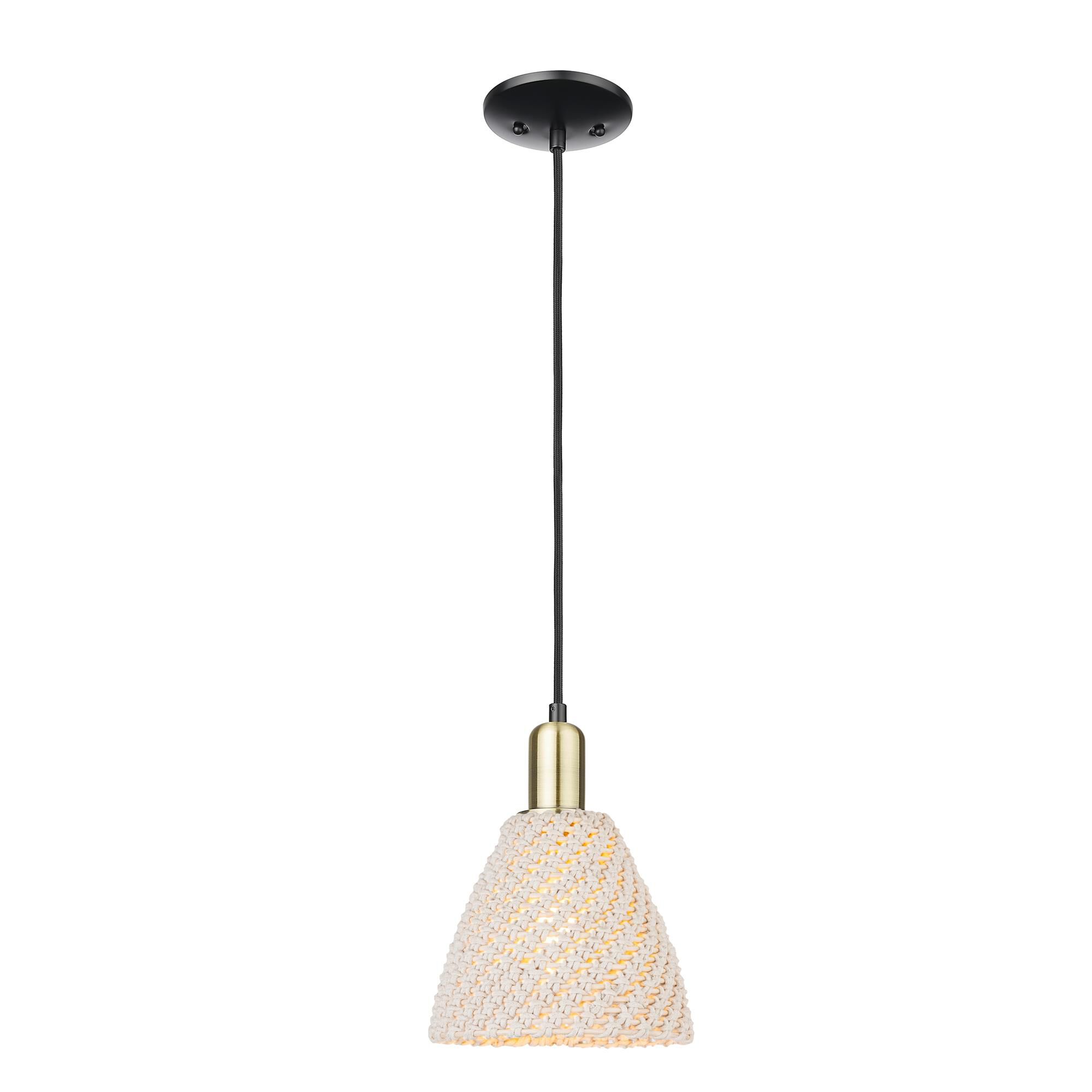 Shown in Black Antique Brass finish and Natural shade