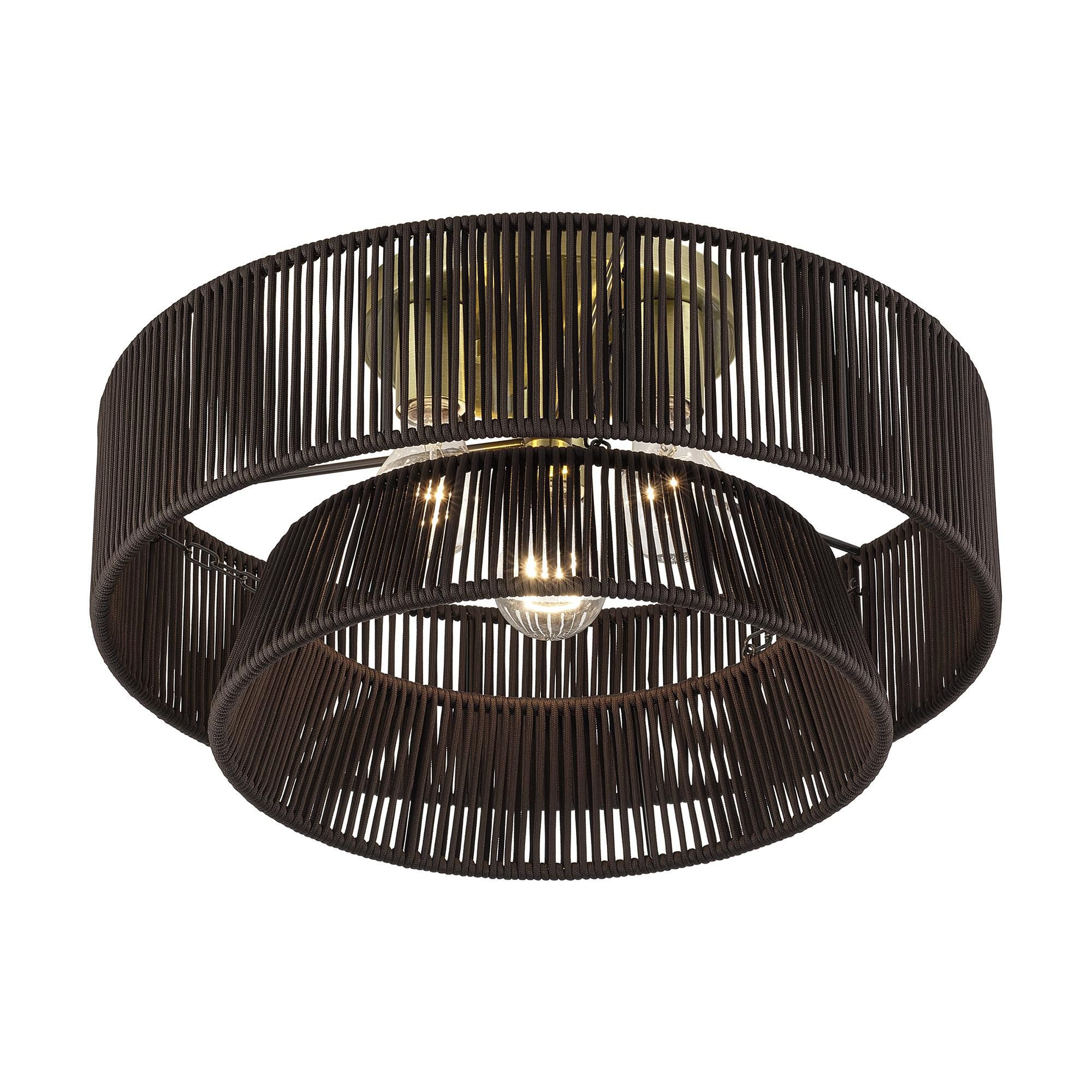 Shown in Antique Brass finish and Hand-Woven Dark Chocolate Color Polyester Rope shade