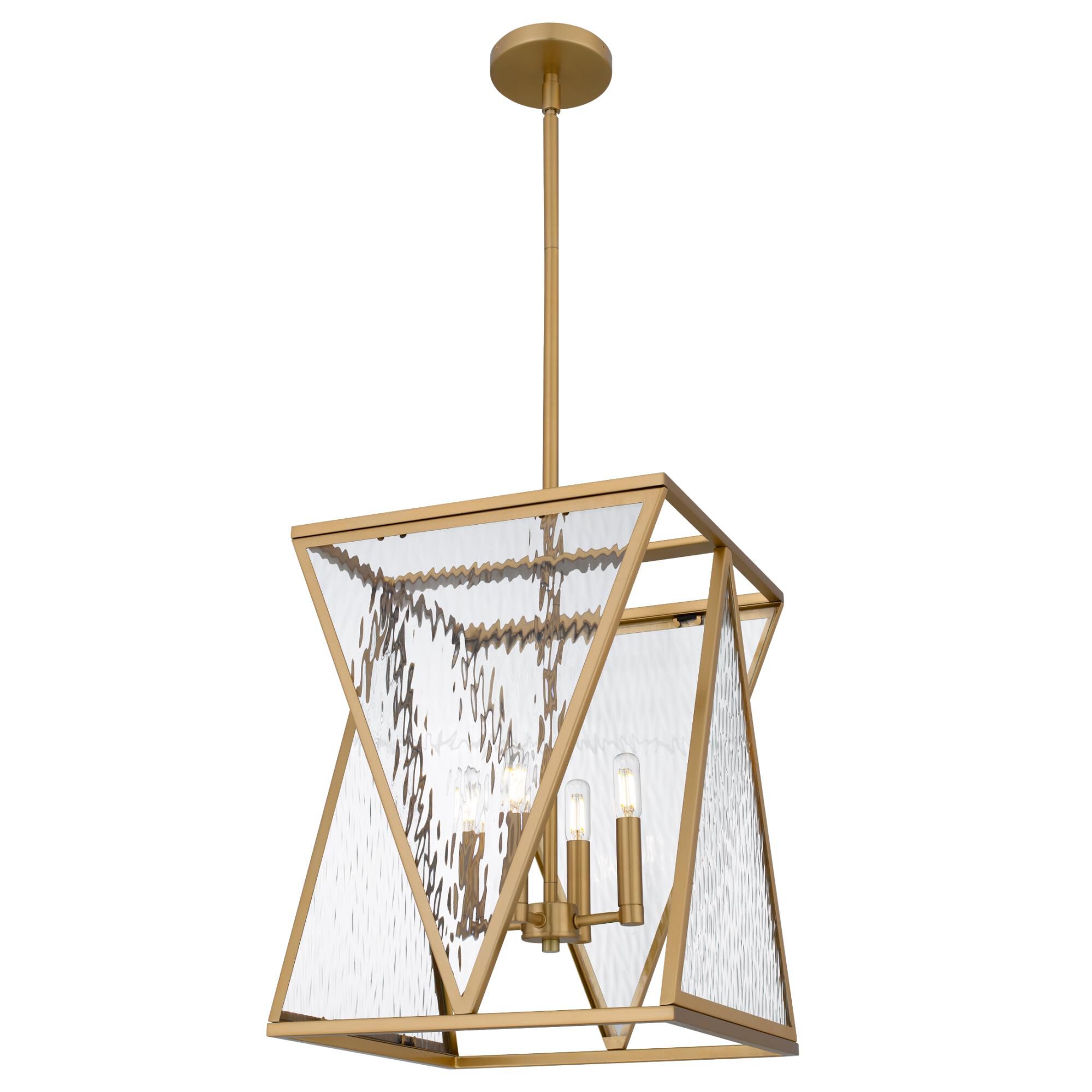 Shown in Brushed Weathered Brass finish and Clear Water Glass shade