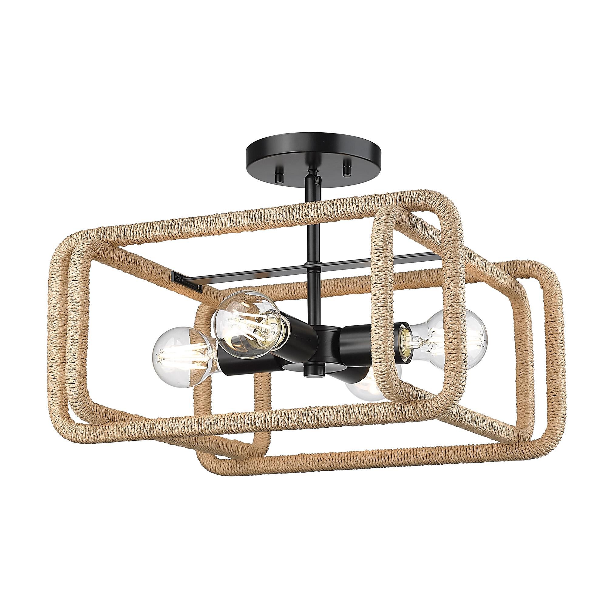 Shown in Matte Black finish and Natural Raphia Rope shade