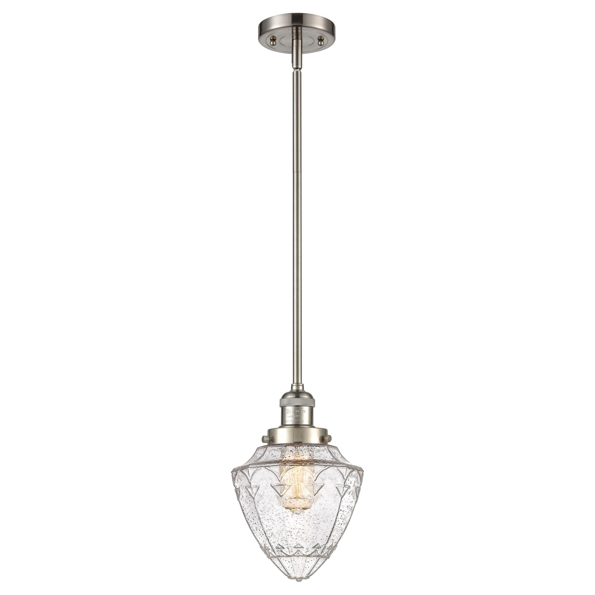 Shown in Brushed Satin Nickel finish and Seedy Small Bullet glass