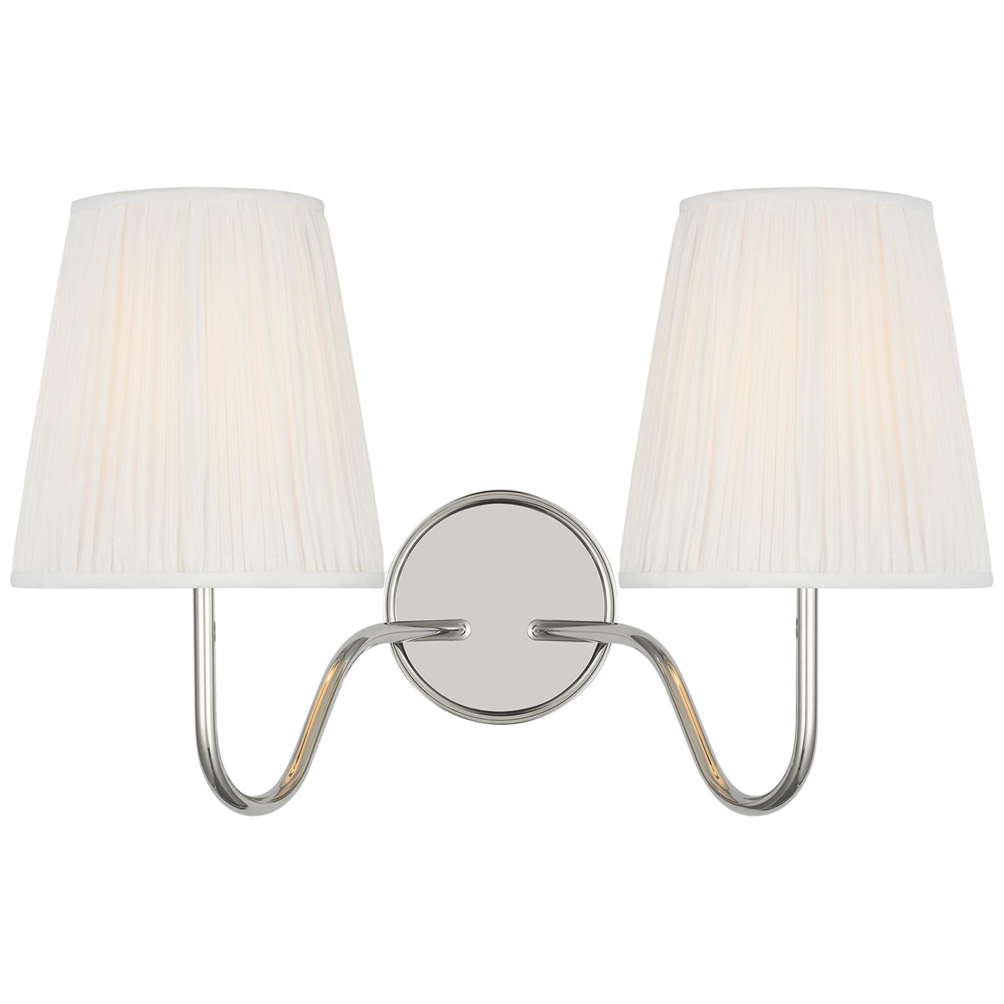 Shown in Polished Nickel finish and Silk Pleated shade