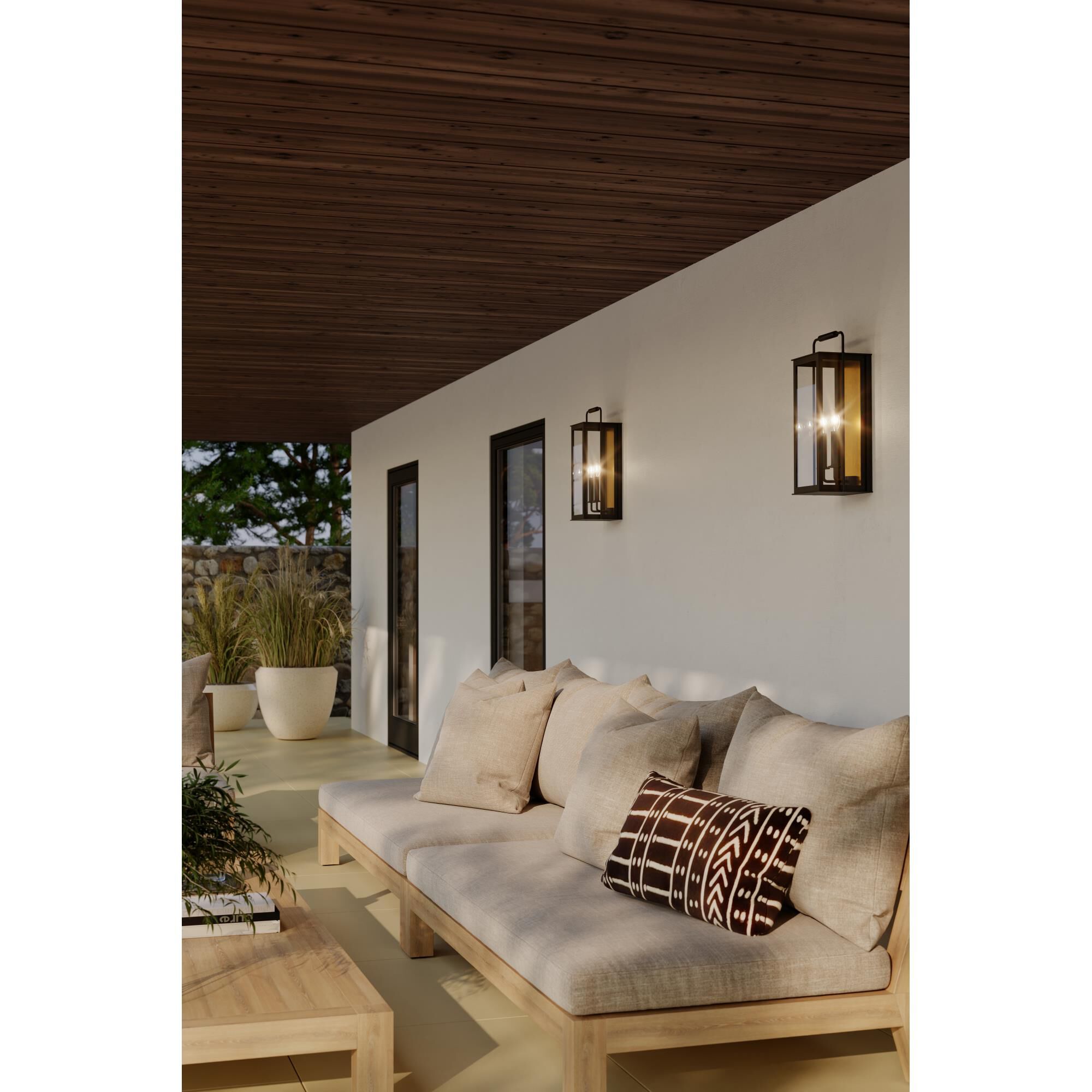 Shown in Sand Coal Black and Painted Legacy Brass finish and Clear glass