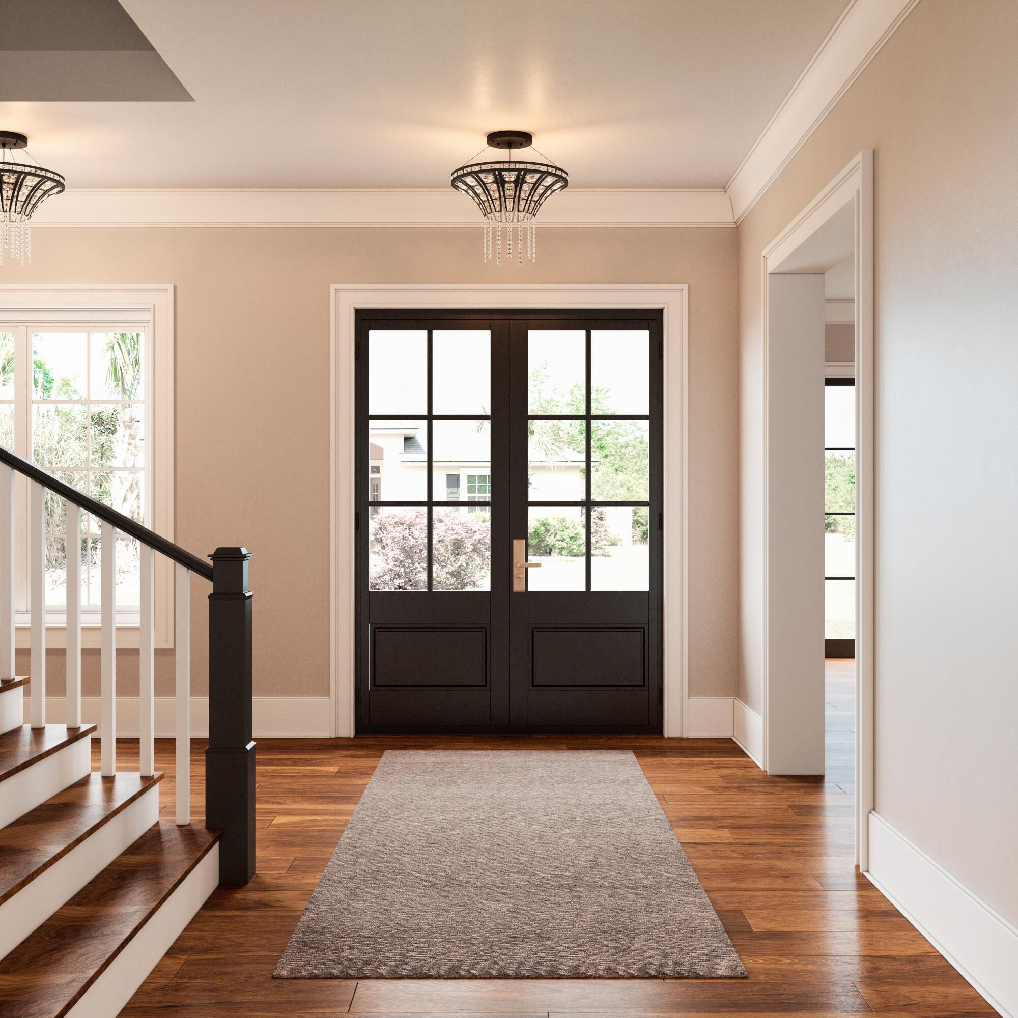 Shown in Black finish and Matte Black Metal with Crystal Strands shade