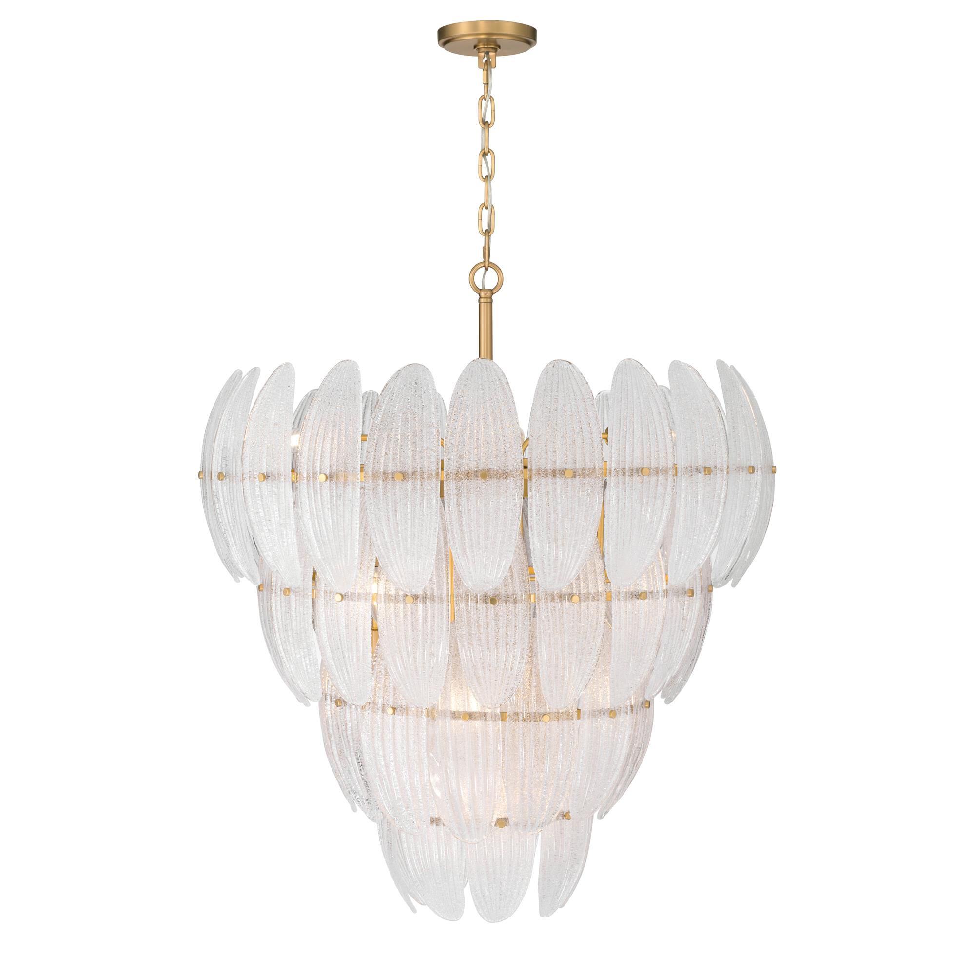Shown in Legacy Brass finish and Clear Textured shade