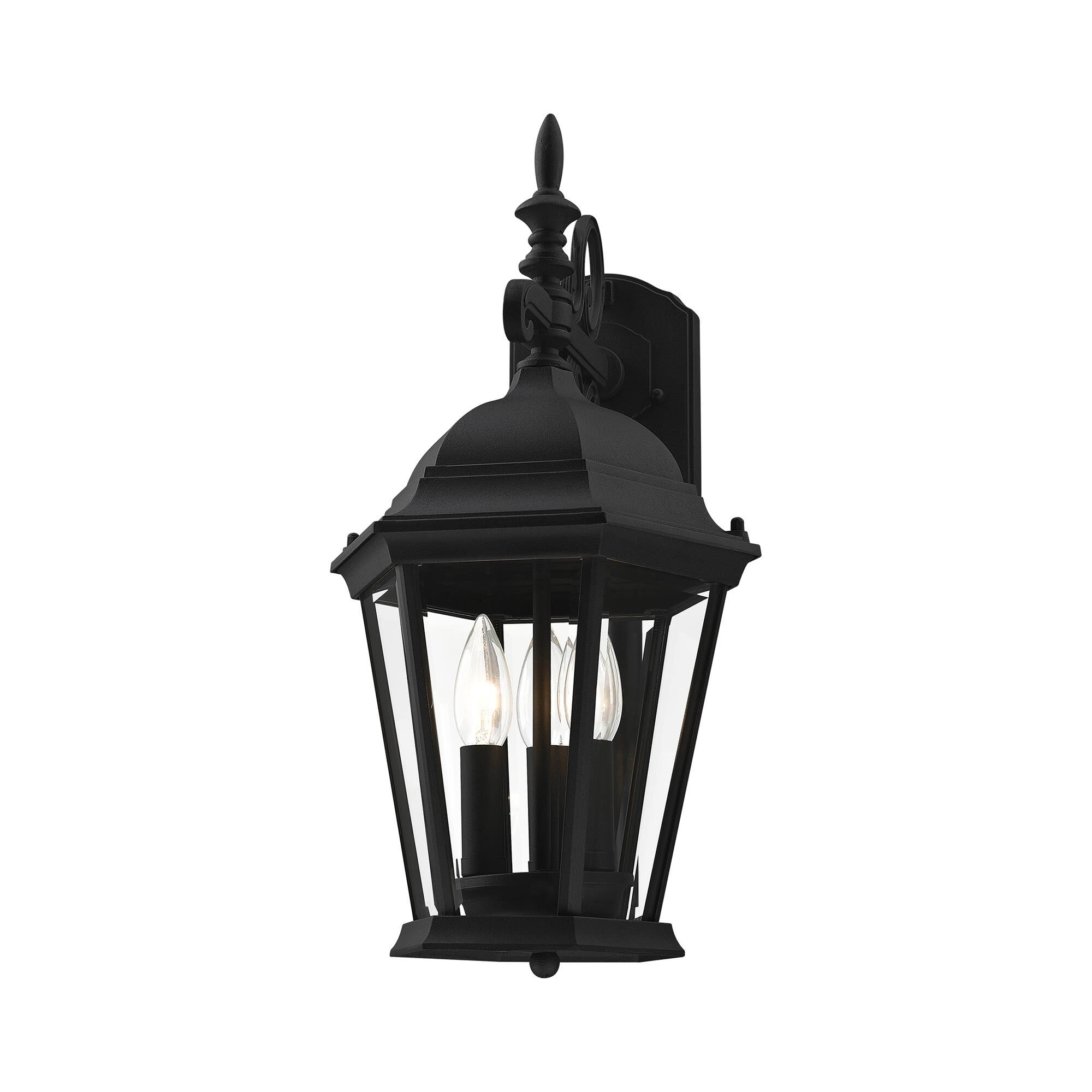 Shown in Textured Black finish and Clear Beveled glass and Clear Beveled Glass shade