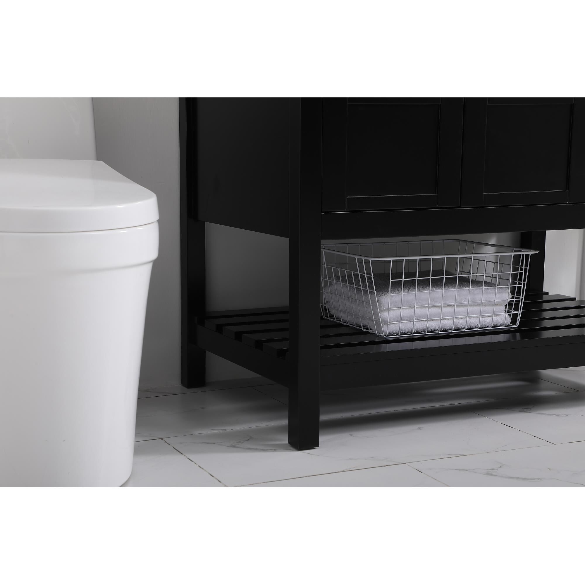 Shown in Black And Brushed Nickel With Carrara White Marble finish