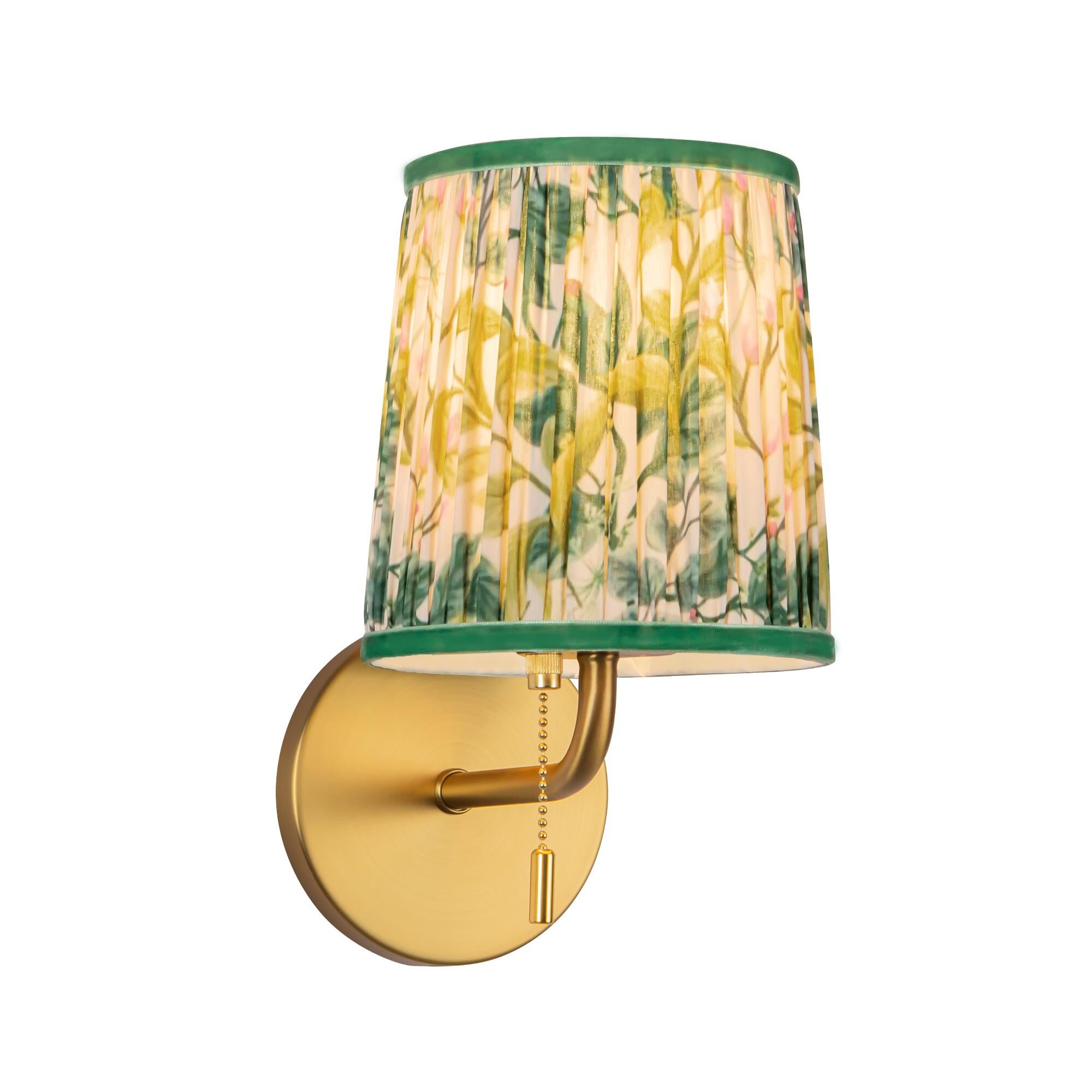 Shown in Brushed Gold finish and Green Linen shade