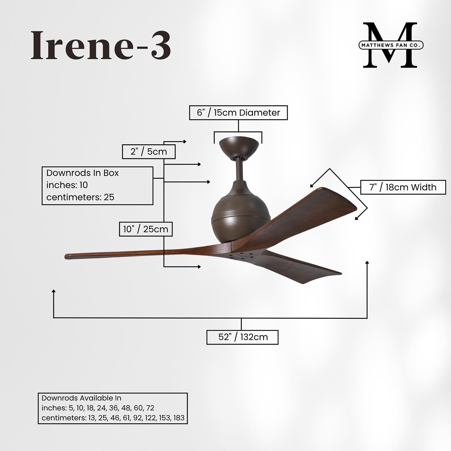 Irene 52 Inch 3 Blade Ceiling Fan by Matthews Fan Company