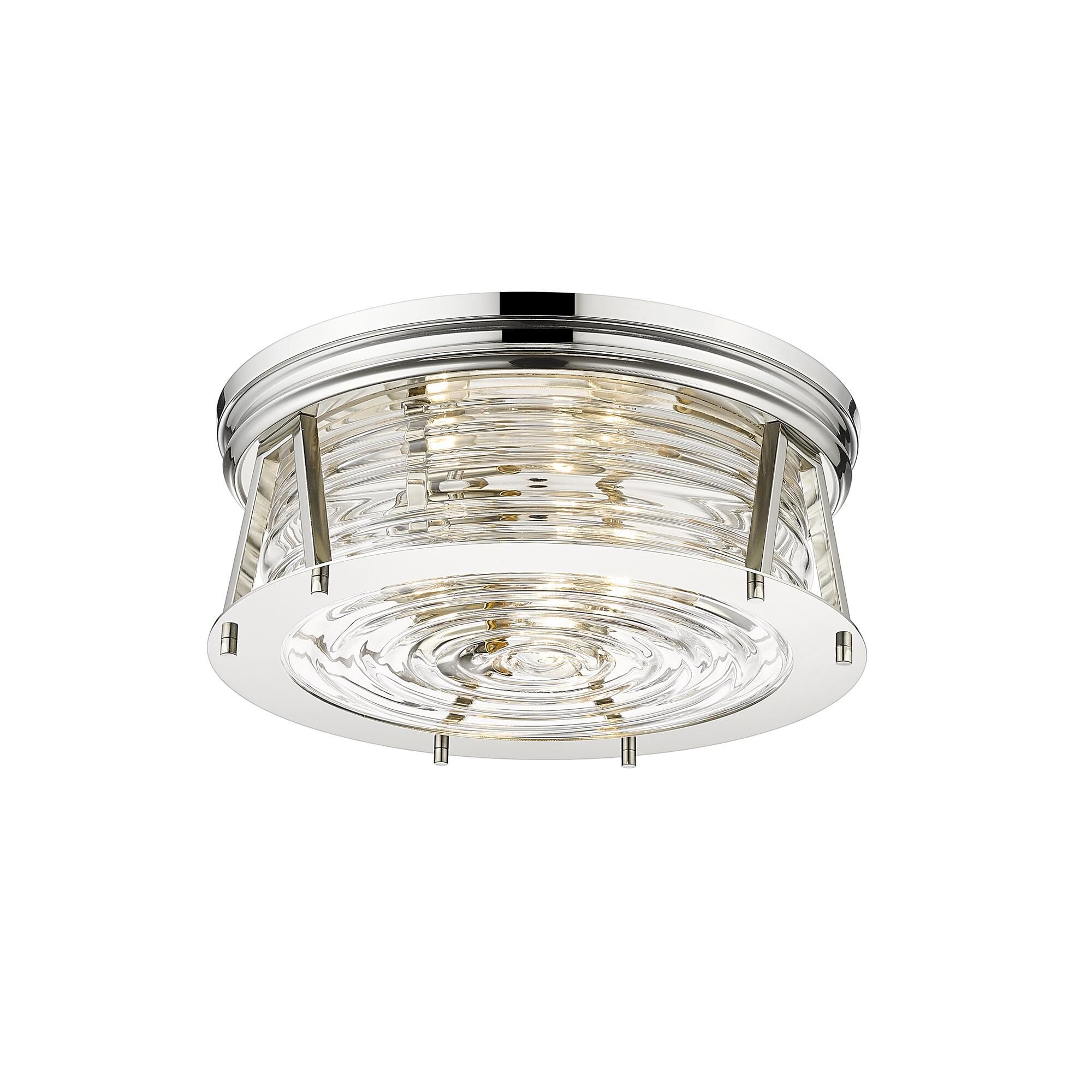 Shown in Polished Nickel finish and Glass shade