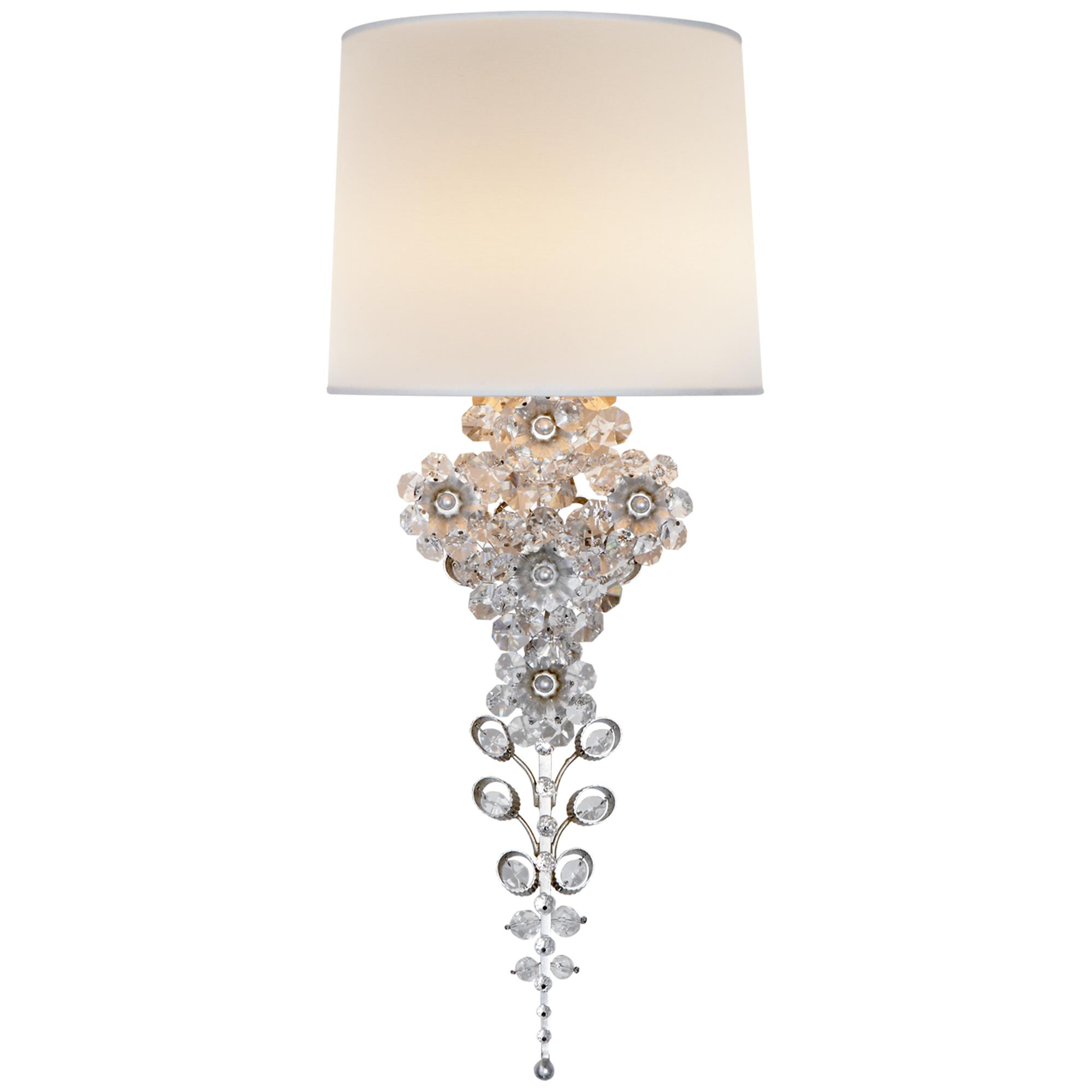 Shown in Burnished Silver Leaf finish and Rectangle Linen Shield shade