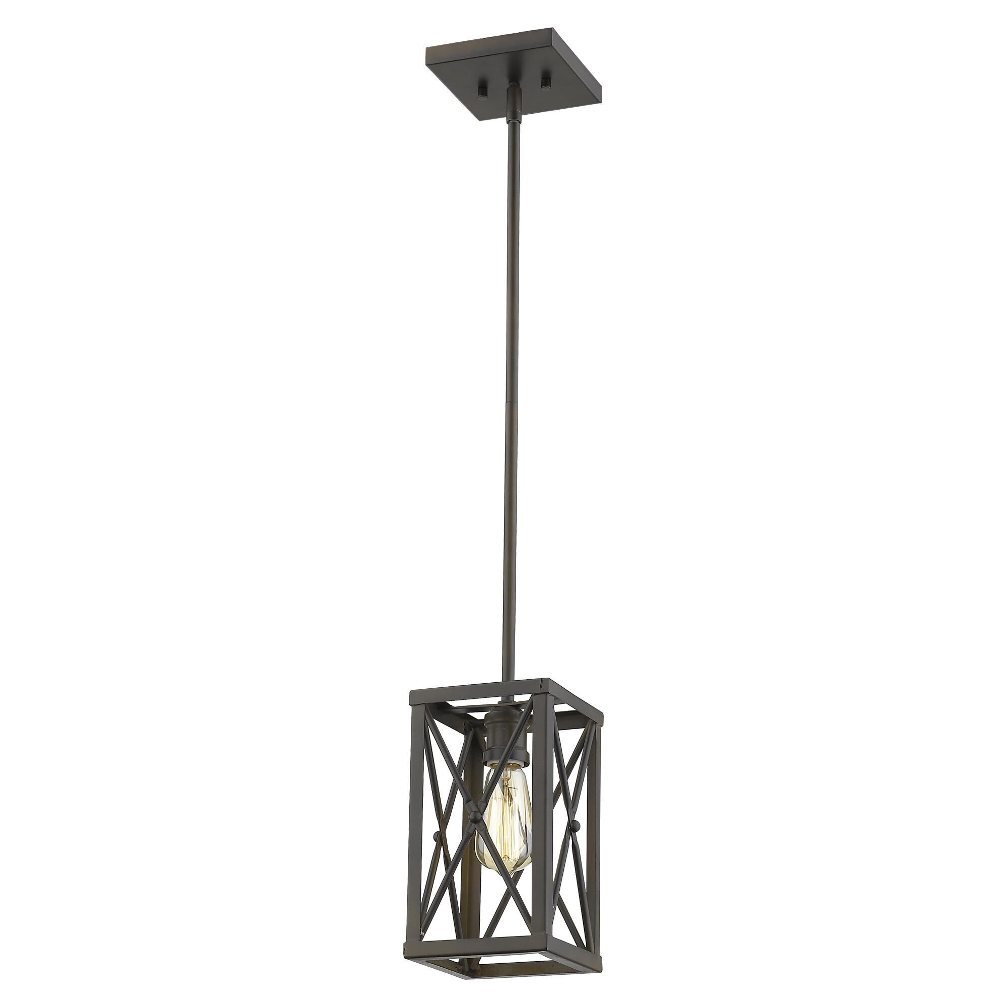 Shown in Oil-Rubbed Bronze finish and Oil-Rubbed Bronze glass and Oil Rubbed Bronze Metal Cage shade